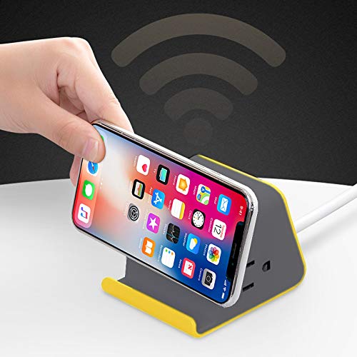 MyDesktop 29W Wireless Charging Stand with 3 USB Ports & 2 AC Outlets - Fast Charger for iPhone, Samsung, AirPods, iPad & Laptops - Perfect for Home, Office & Travel (Yellow)