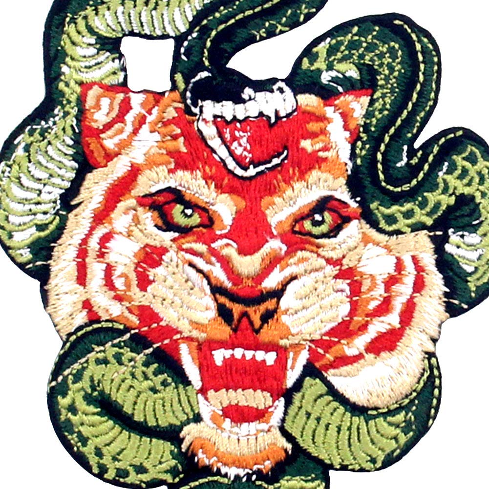 Roaring Tiger and Snake Embroidered Patch - Iron On & Sew On Emblem for Jackets, Hats, Bags - DIY Clothing Accessories for Cosplay, Bikers, Fashion