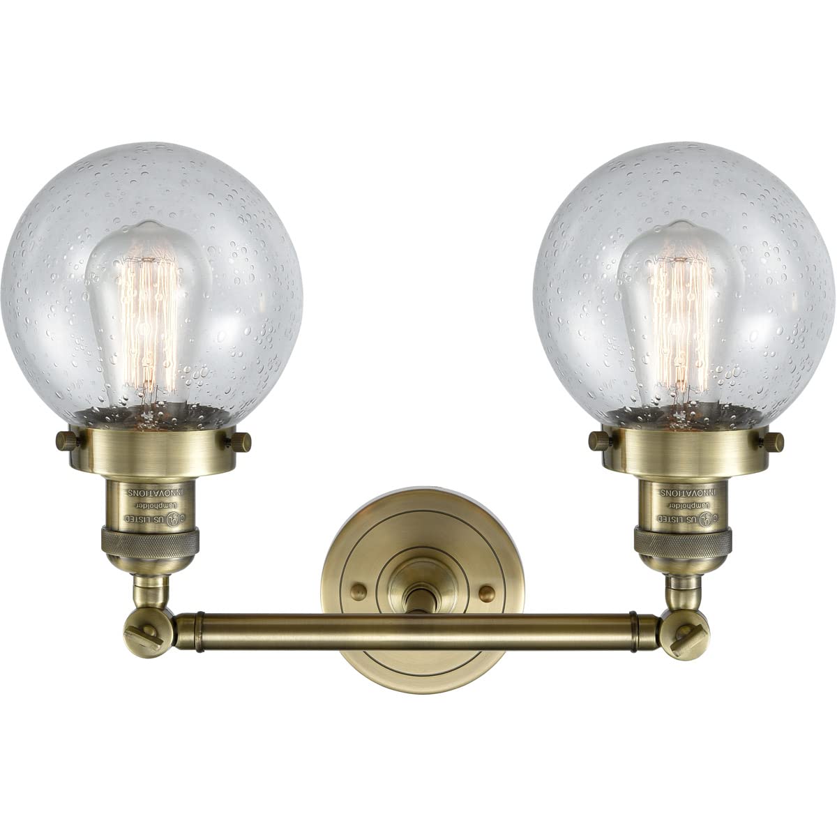 Vintage Dimmable LED Bathroom Light Fixture - 2-Light Antique Brass Finish, Energy Efficient Lighting for Bathroom Vanity or Powder Room