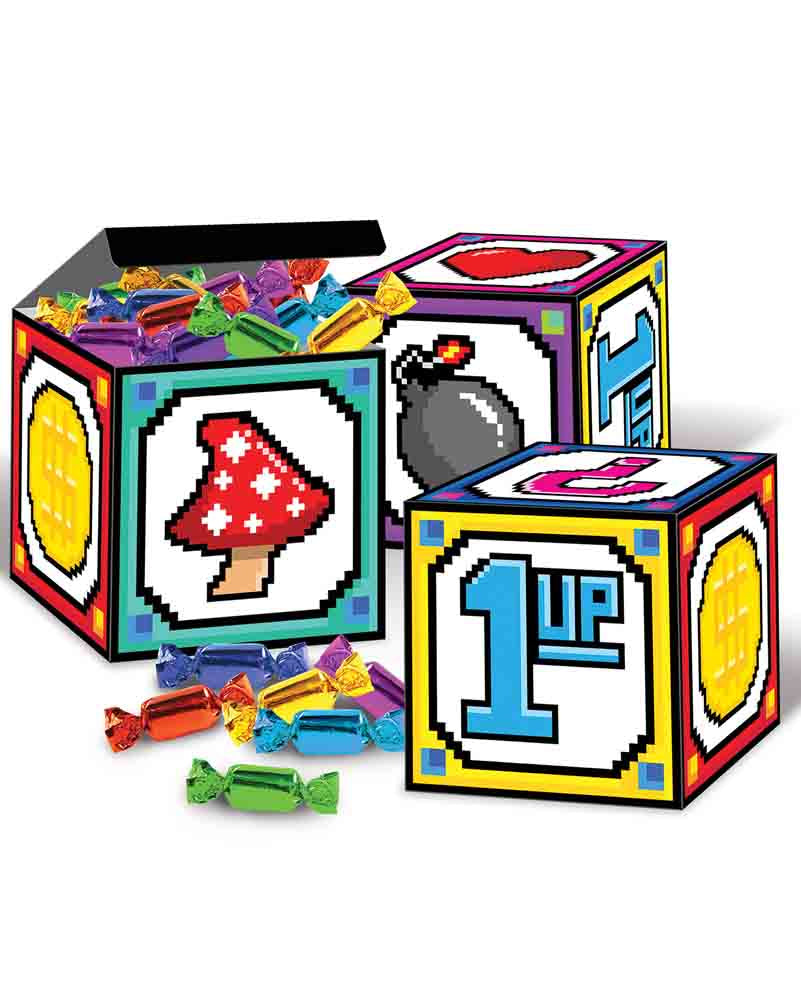 8 Bit Favor Boxes - Pack of 3 | Retro Pixel Party Gift Boxes for Birthday, Wedding, Baby Shower & Special Events