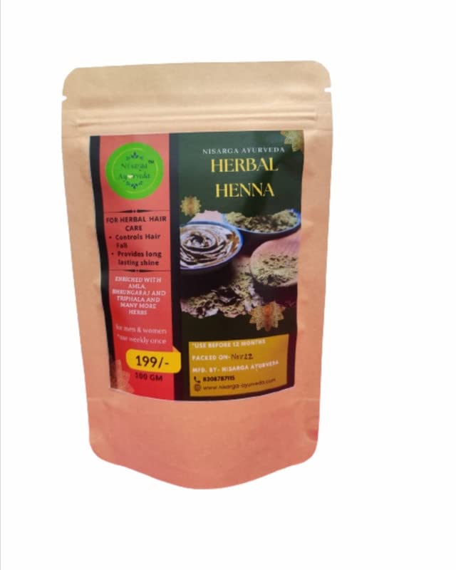 Nisaraga Ayurveda Premium Herbal Henna for Hair Fall Control, Nourishment & Shine - 100g | Natural Hair Treatment for Smooth, Silky Hair | Perfect for Dry, Damaged Hair & Scalp Care