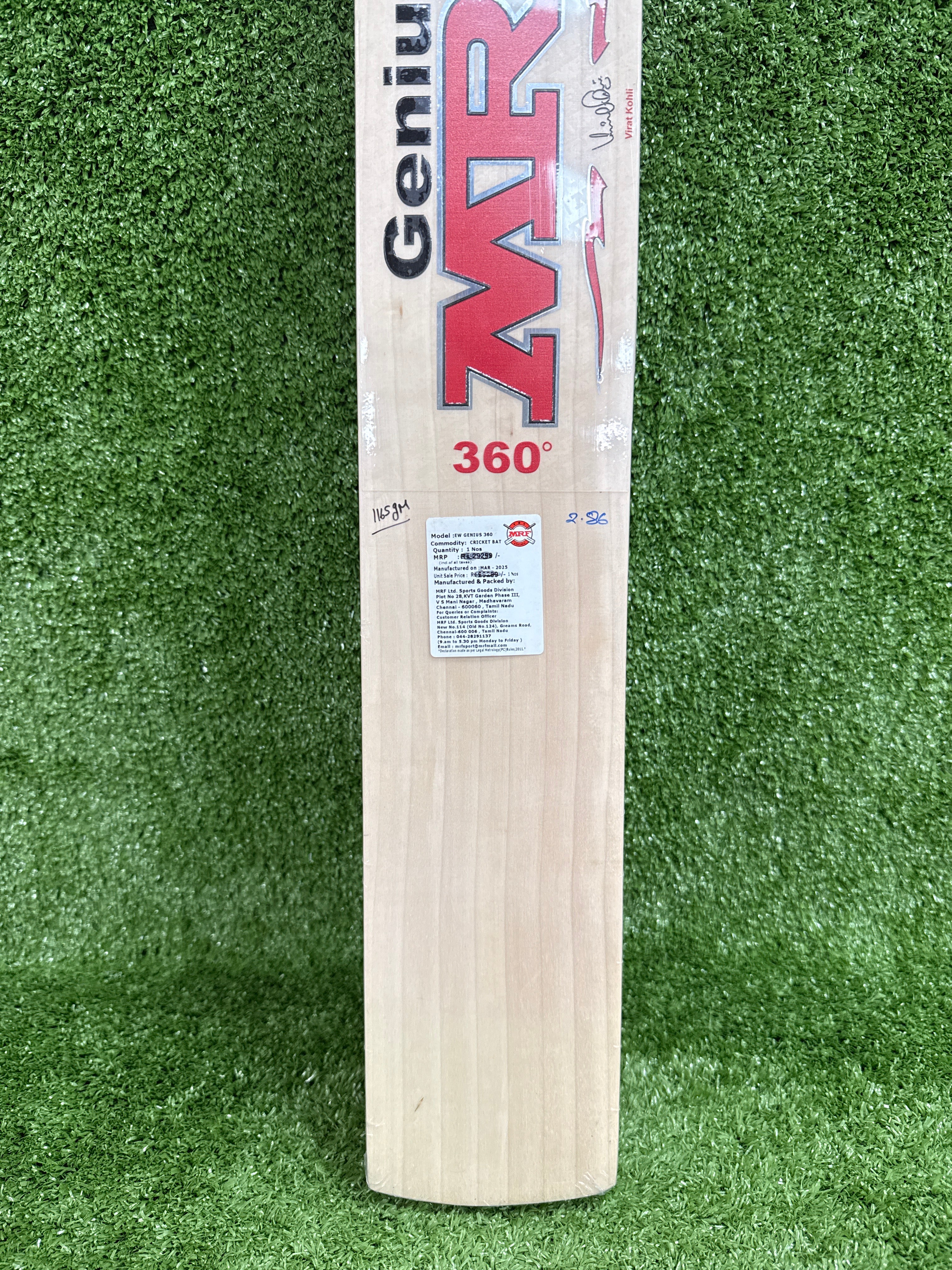 MRF Genius 360 English Willow Cricket Bat - Premium Grade Cricket Equipment for Professional Players - Perfect for Matches, Practice & Training Sessions