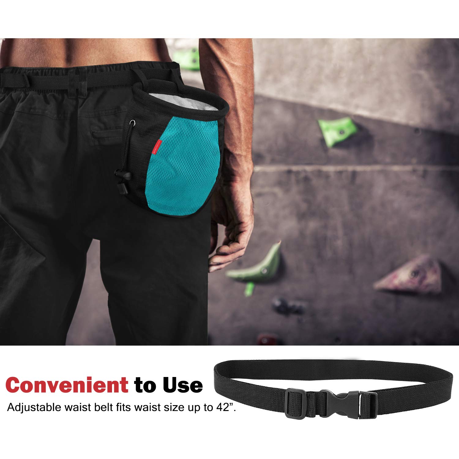 **Rhino Valley No-Leak Climbing Chalk Bag with Adjustable Belt, Carabiner Clip & Zippered Pockets – Perfect for Rock Climbing, Bouldering, CrossFit, Weightlifting & Gymnastics**
