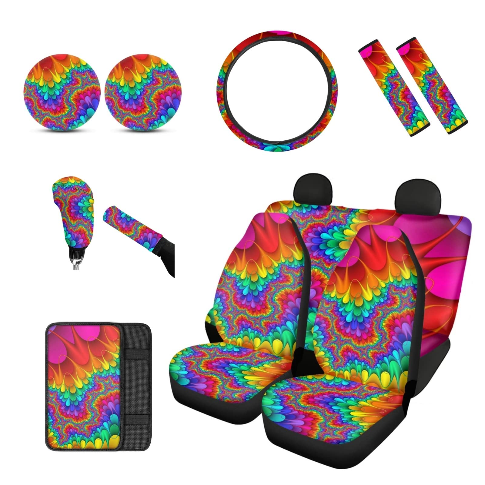 BIGCARJOB Abstract Printed Car Seat Covers Set - 12 Piece Full Coverage (Includes 15
