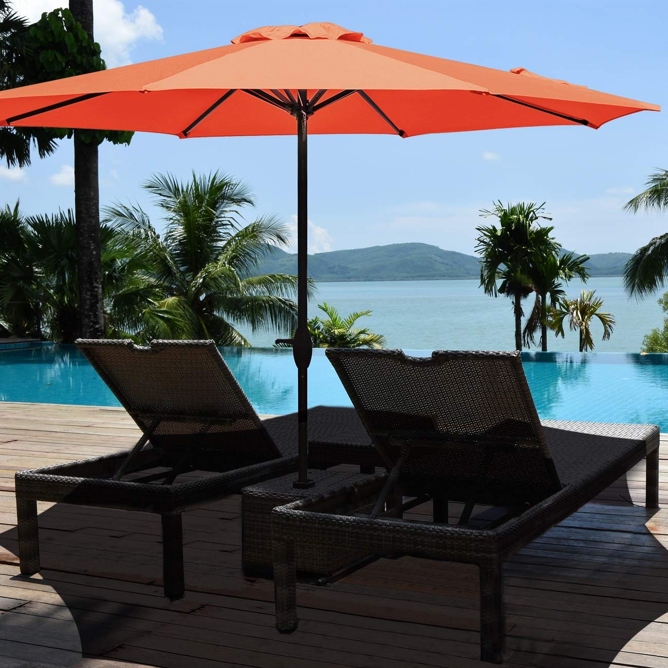 MURBONE 9FT Outdoor Patio Umbrella with 8 Sturdy Ribs - Tilt & Crank Market Umbrella for Garden, Deck, Backyard, Pool - UV Protection & Wind Resistant (Orange) - Perfect for Outdoor Dining, Lounging, and Shade by the Pool
