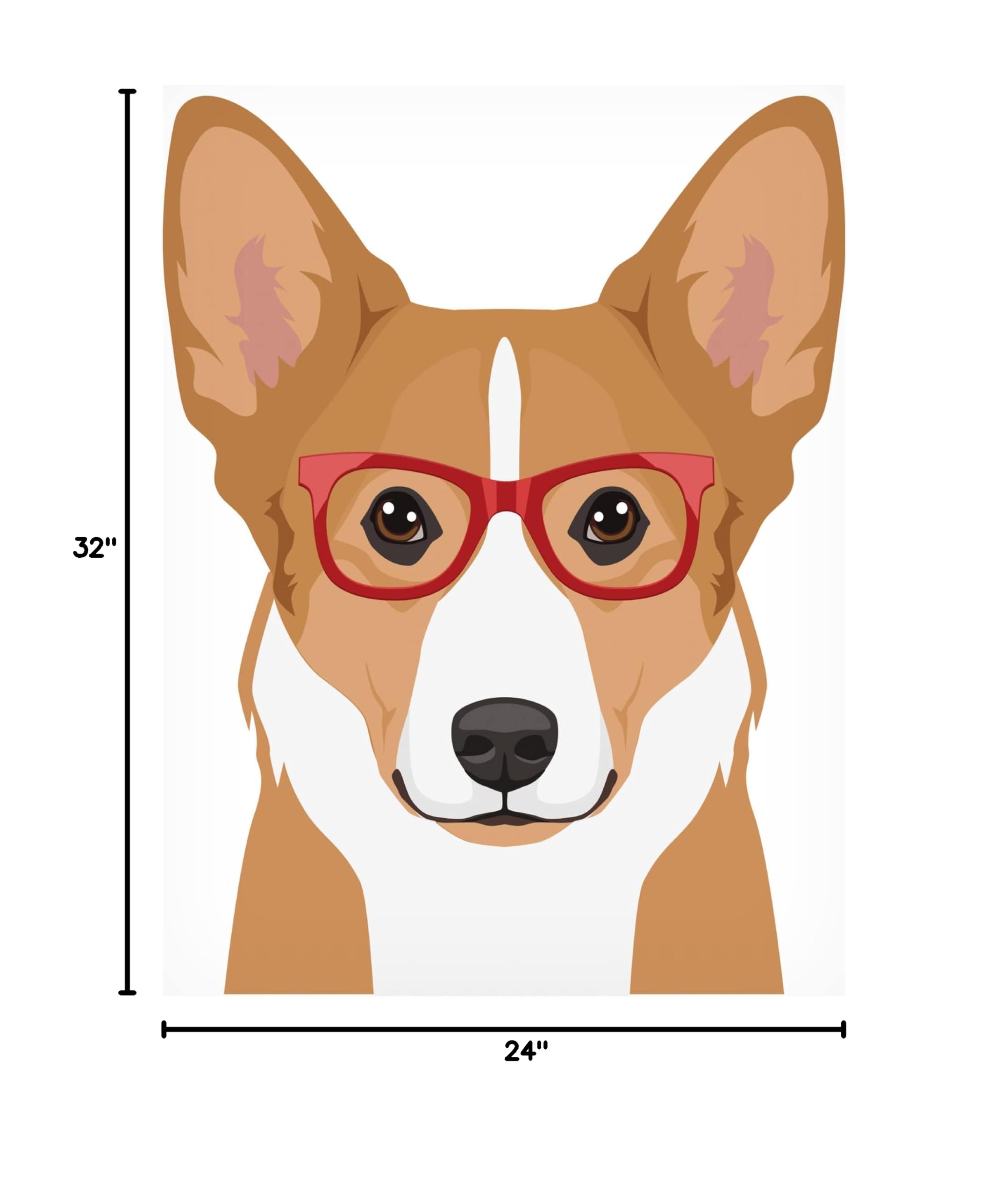 Trademark Fine Art 'Corgi Wearing Hipster Glasses' Canvas Wall Art Print - Cute Dog Home Decor for Living Room, Bedroom & Office