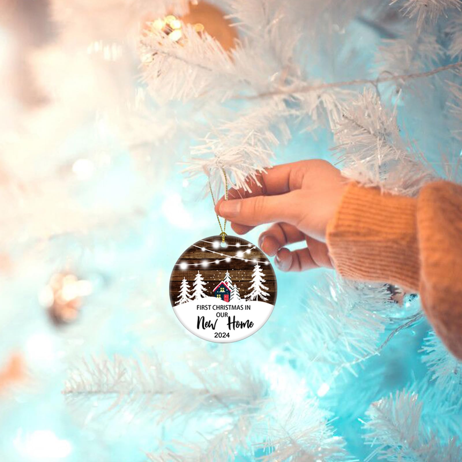 2024 Christmas Tree House Ornament for Newlywed Couples - White & Brown New Home Decoration Gift | Perfect for First Christmas Together, Housewarming & Holiday Decor