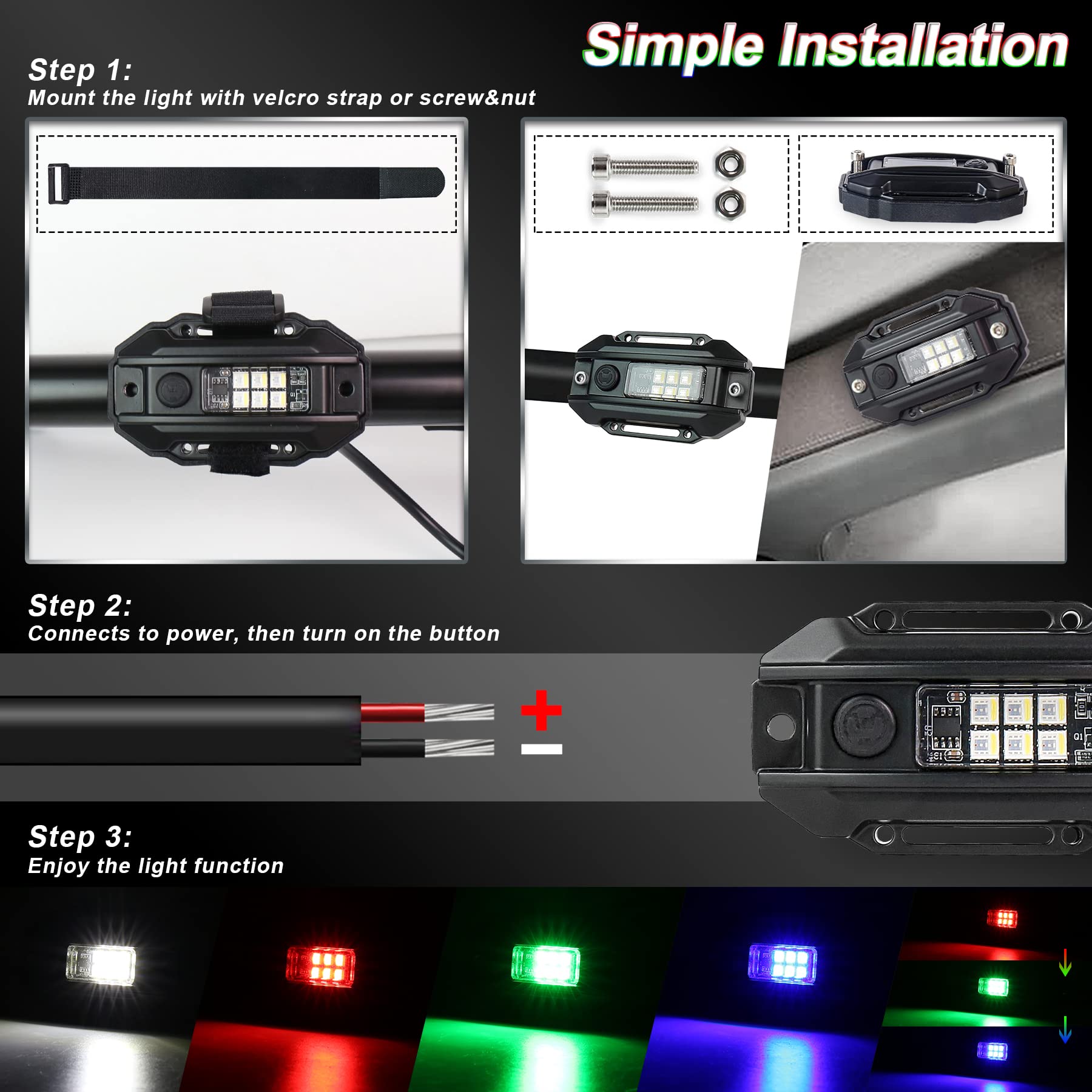 RGB White UTV Dome Light - Universal Switch RGB Strobe Roll Bar Mount LED Interior Light for UTV ATV Polaris RZR Can Am Truck Car (White/Red/Green/Blue) - Perfect for Off-Roading, Night Driving & Interior Lighting