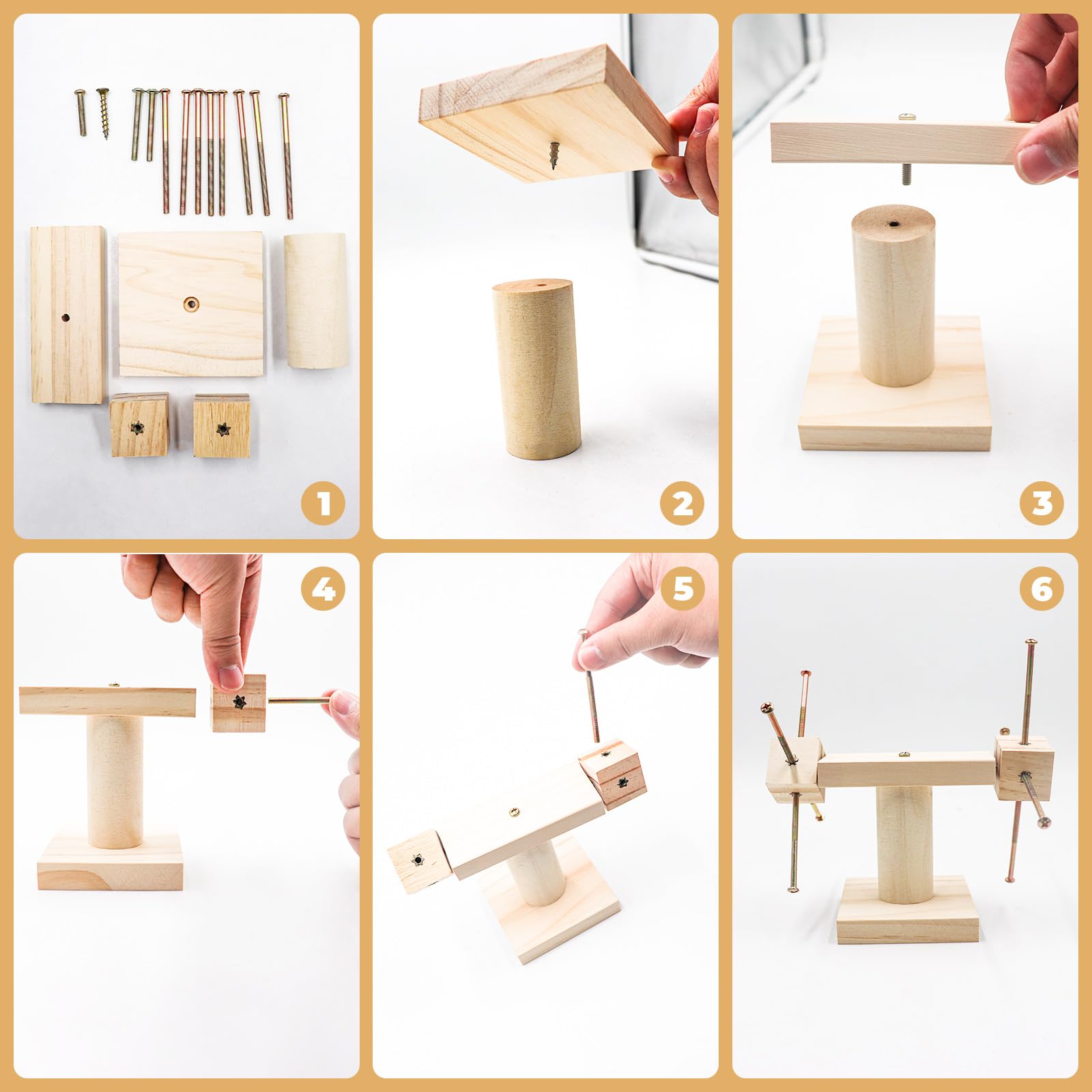 Wooden Rat Enrichment Toys - Interactive Spinning Treat Dispenser for Hamsters & Gerbils - Small Pet Exercise Toys for Cage Play