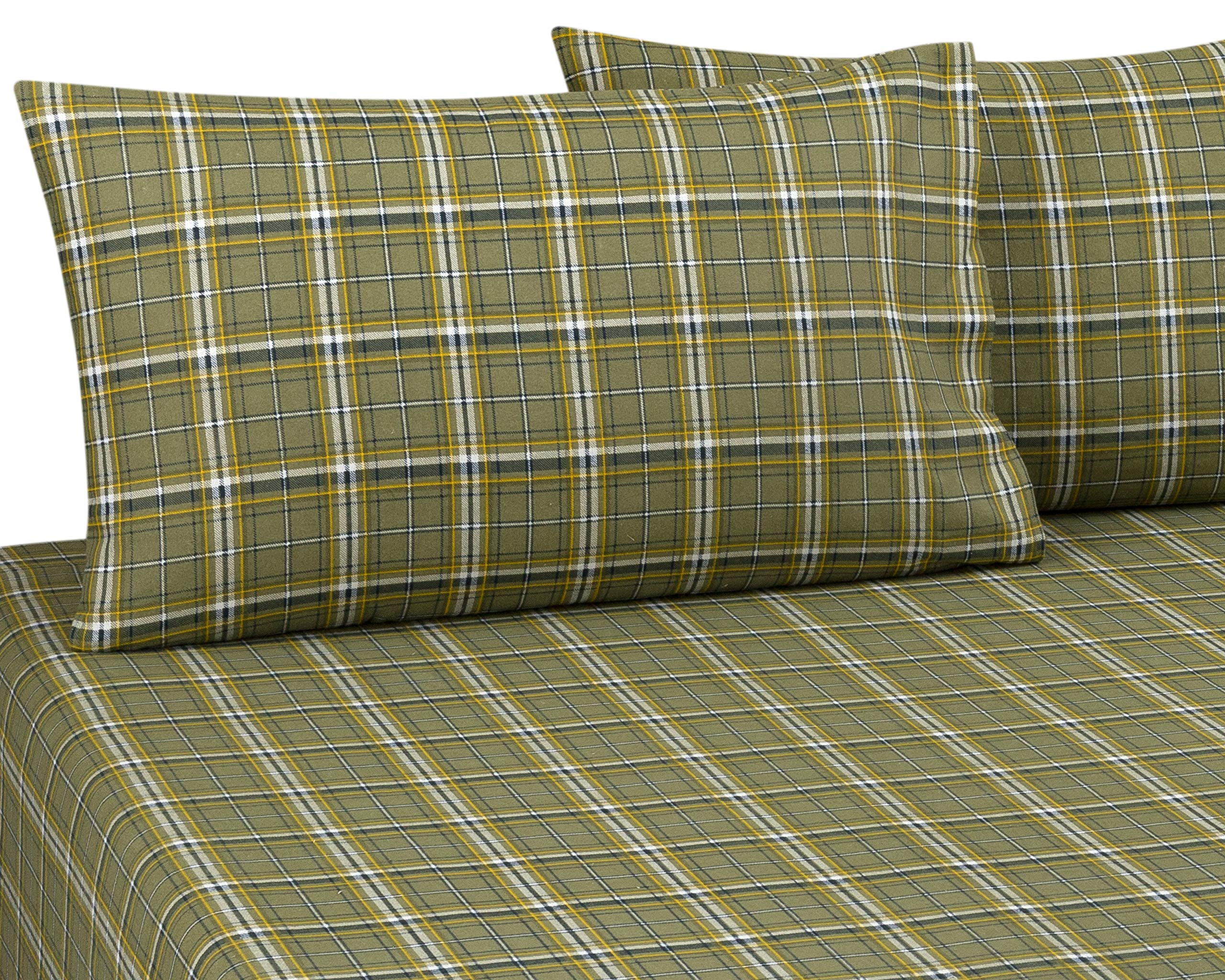 Premium 100% Cotton Flannel Pillowcase Set - King Size 20x40 Inches (2 Pack) - Soft & Cozy Sage Plaid Design for Winter Comfort - Perfect for Bedroom, Guest Room & Cozy Nights