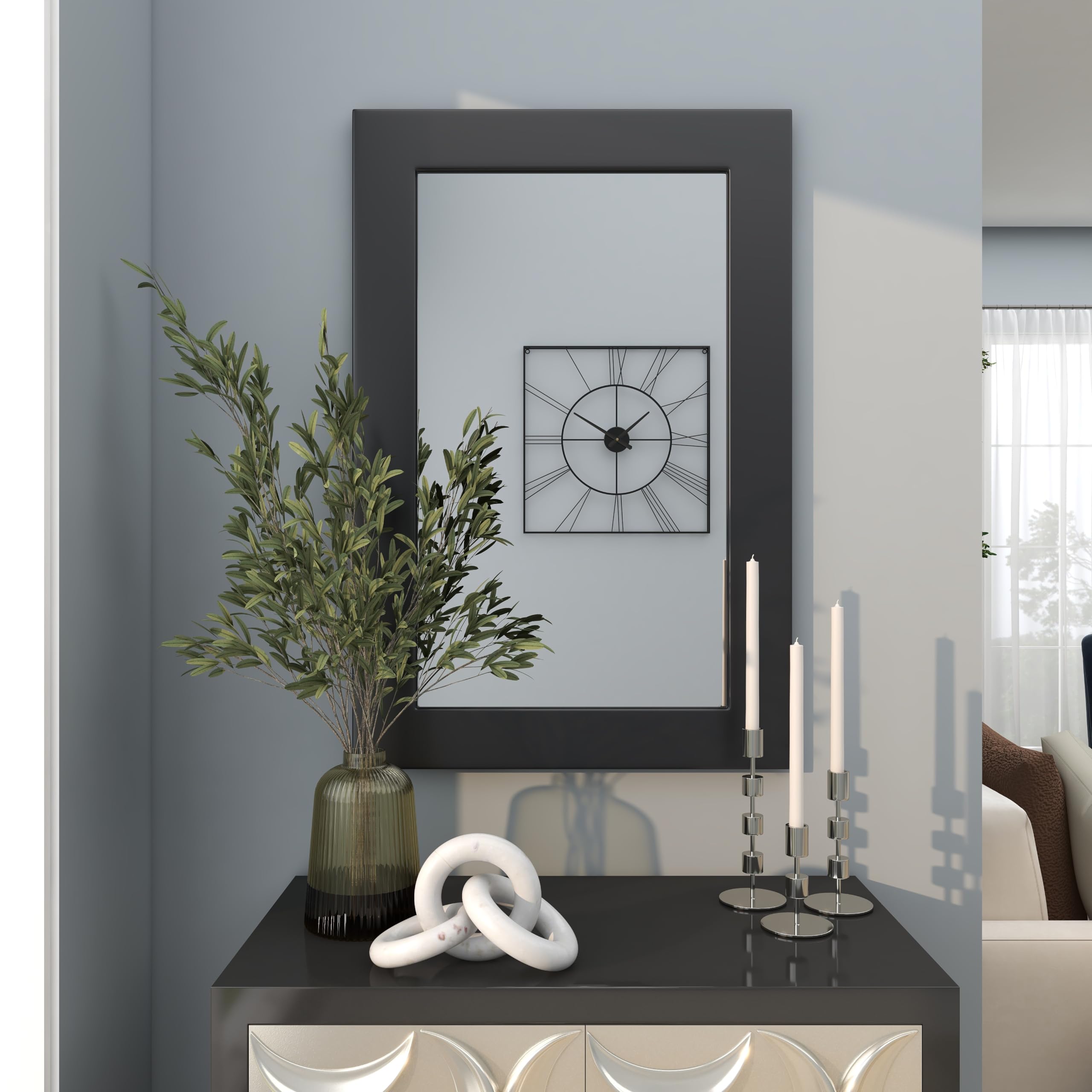 Deco 79 Modern Black Wooden Wall Mirror - 24