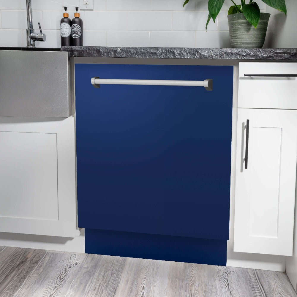 ZLINE 24 Inch Monument Series 3rd Rack Top Touch Control Dishwasher - Blue Matte Finish with Stainless Steel Tub, Ultra Quiet 45dBa (DWMT 24 BM) | Perfect for Modern Kitchens, Small Spaces & Energy-Efficient Homes