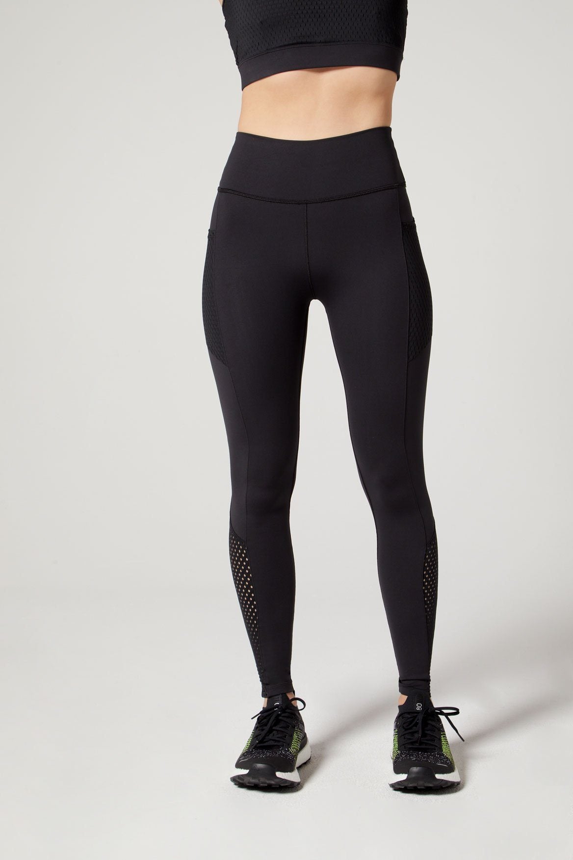 High Waist Nala Legging with Athletic Mesh - Jet Black - Perfect for Yoga, Running & Gym Workouts
