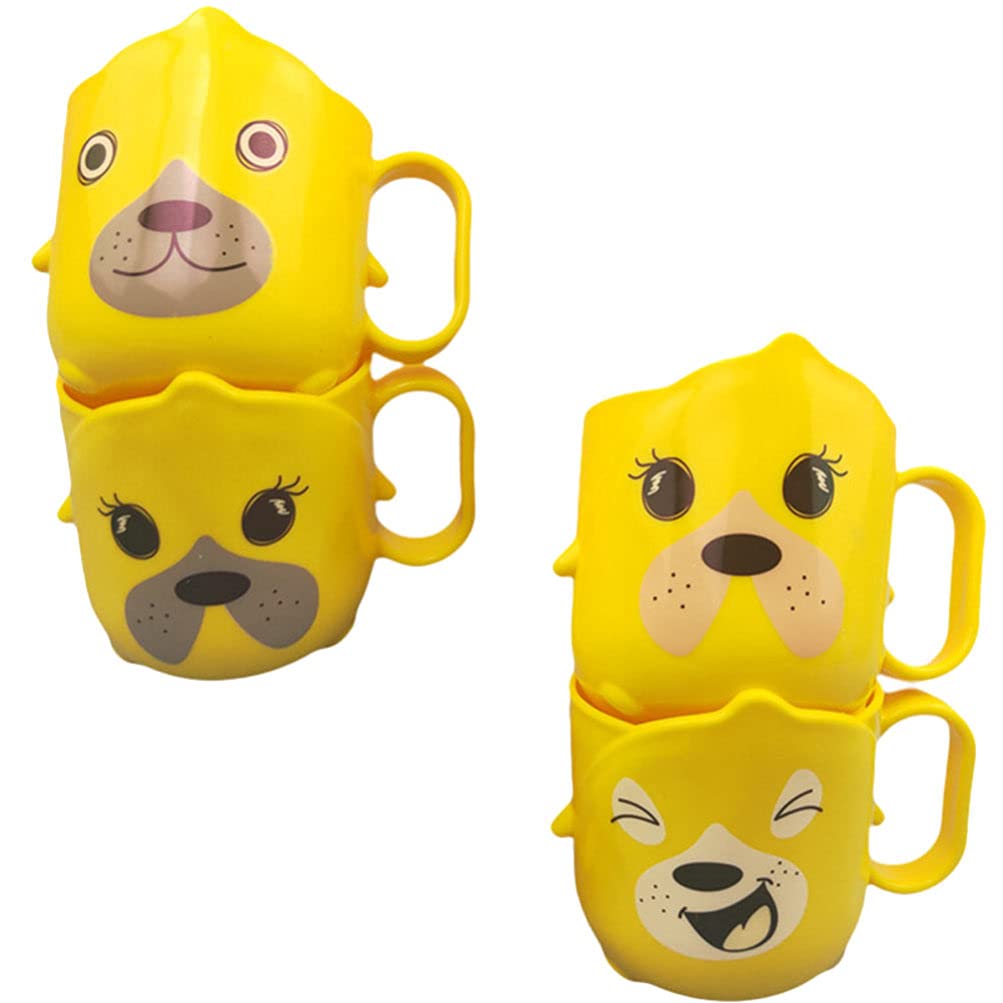 Yardwe 4-Piece Kids Toothbrush Holder Set with Cute Dog Design, Yellow Mouthwash Cup & Toothbrush Tumbler for Children's Bathroom Organization (Random Style) - Perfect for Kids' Dental Hygiene Routine, Bathroom Storage & Travel Use