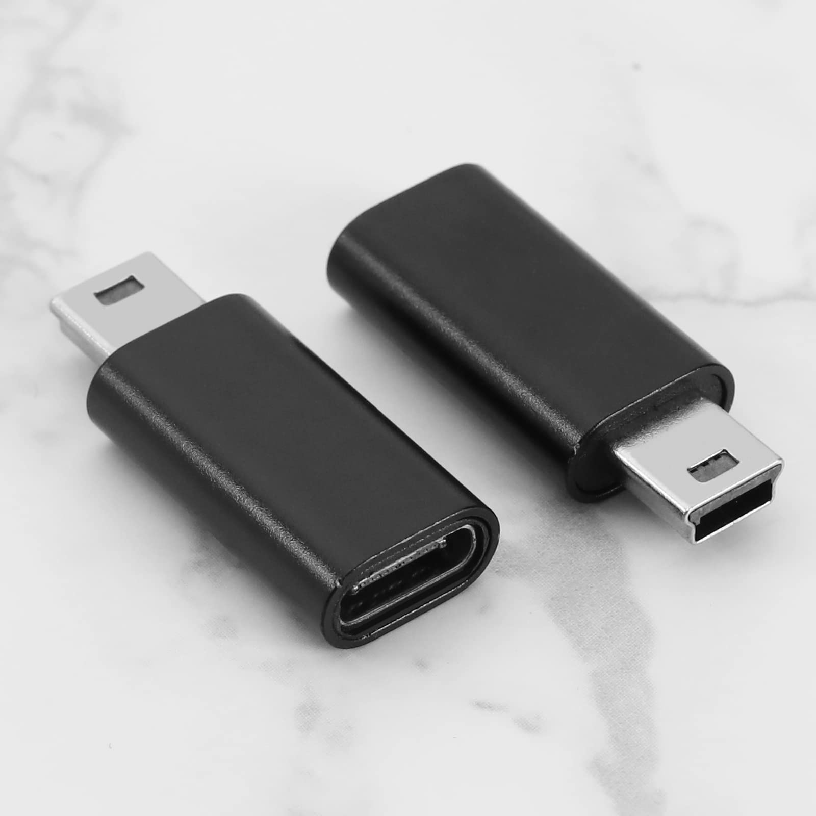 2-Pack USB Type C to Mini USB Male Adapter - USB C to Mini B Converter for Laptops, Tablets, GPS Navigation - Compatible with MacBook, Samsung, Garmin (Black)