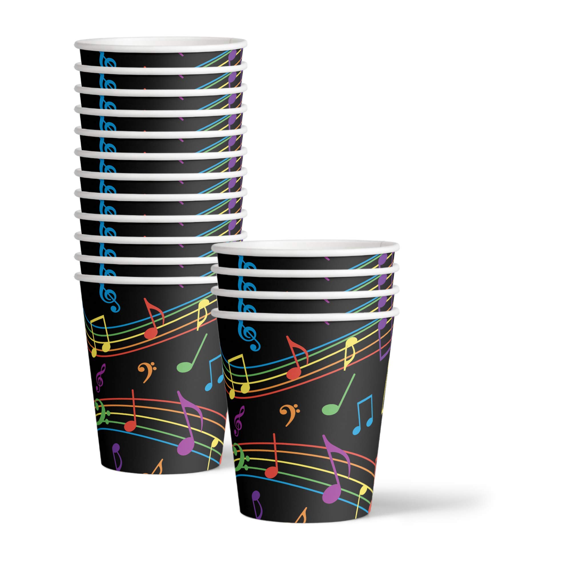 Vibrant Music Notes Themed Birthday Party Supplies Set - 16-Piece Tableware Kit with Plates, Napkins & Cups for Kids' Celebrations, Baby Showers & Themed Events