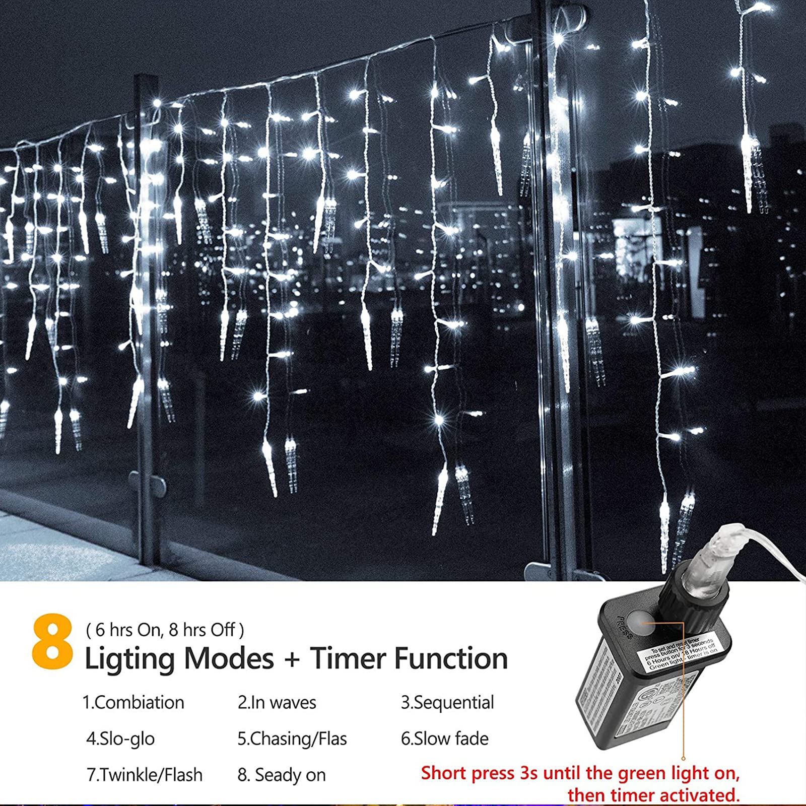 360 LED Icicle Christmas Lights - 29.5ft Connectable String Lights with 60 Drops, 8 Lighting Modes, Waterproof Outdoor/Indoor Fairy Lights for Windows, Christmas Tree, Holiday Party & Home Decor (White)