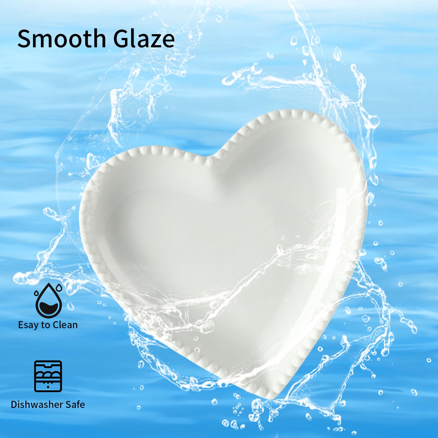 7.5 Inch White Porcelain Appetizer Plates Set of 8 - Heart Shaped Small Dinner Plates for Dessert, Salad, Cake, Snack & Ice Cream | Microwave, Oven & Dishwasher Safe | Perfect for Valentine's Day, Bridal Showers & Romantic Dinners