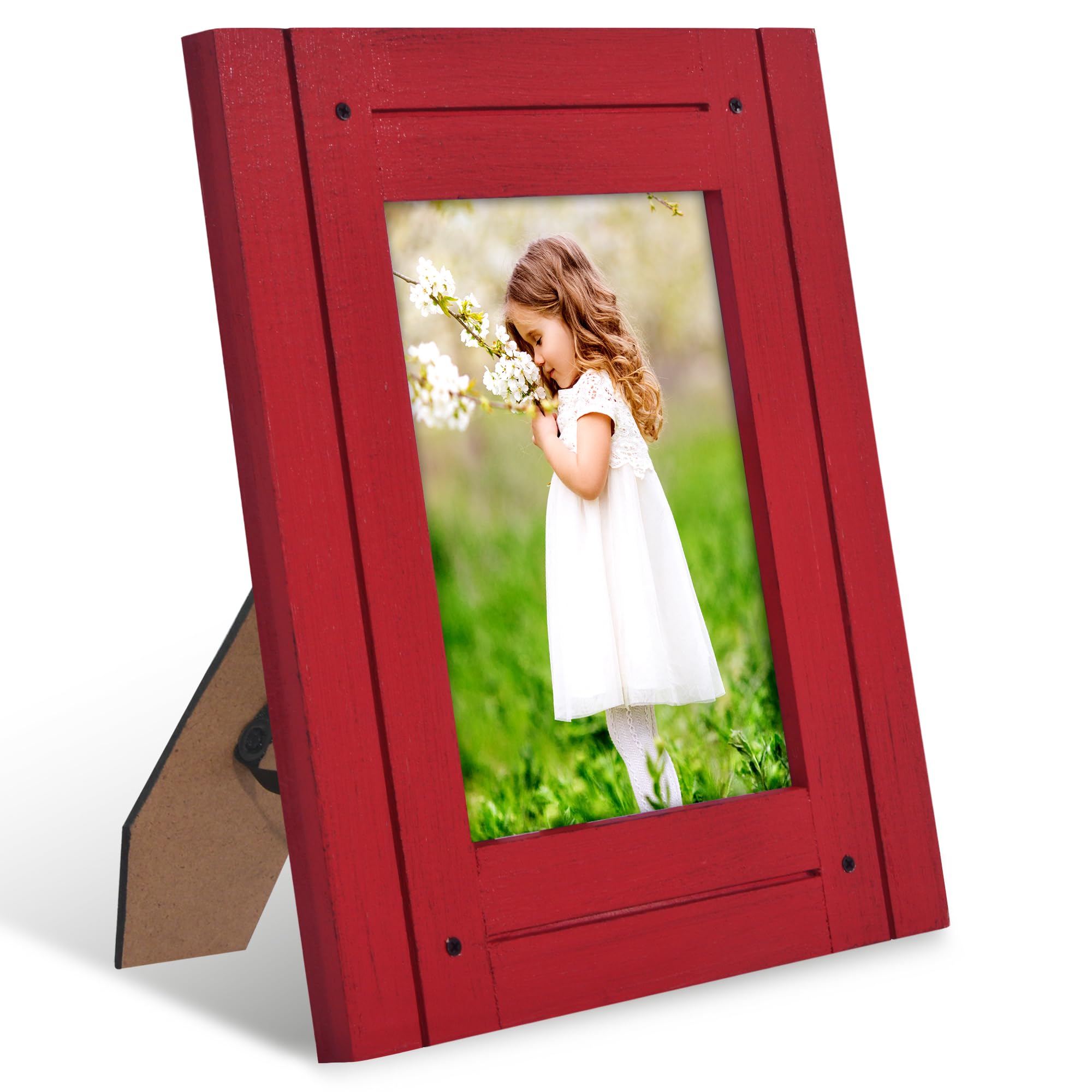 Americanflat 5x7 Picture Frame - Distressed Wood, Wall & Tabletop Display - Red for Home Decor