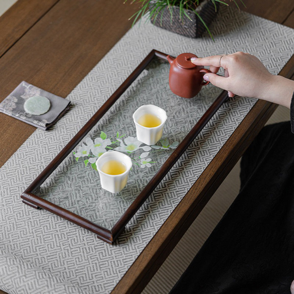 Premium Walnut Wood Glass Ripple Tea Tray - Handcrafted Tea Serving Tray for Tea Ceremony, Coffee, and Dessert Presentation - Perfect for Home, Office, and Gift Giving