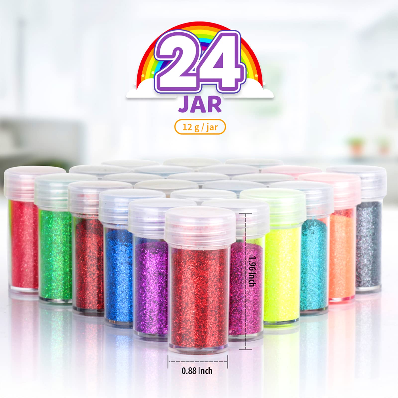 LEOBRO 24 Color Body Glitter - Ultra Fine Cosmetic Glitter for Face, Body, Hair, Nail Art | Safe for Eyeshadow & Lip Gloss Making | Perfect for Festival Makeup, Resin Art & DIY Crafts
