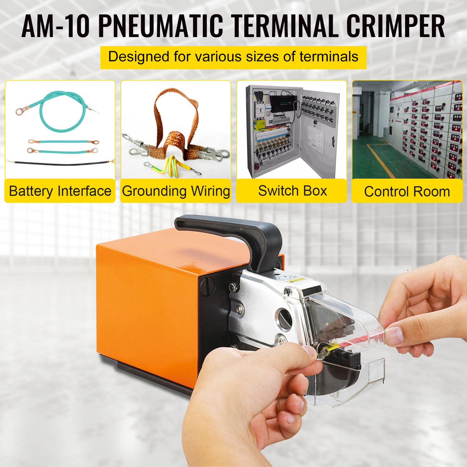 VEVOR AM-10 Pneumatic Crimper Tool - Air Powered Wire Terminal Crimping Machine for 16mm² Cables (0.4-1Mpa) | Professional Electrical & Automotive Wiring Tool for Connectors, Lugs & Terminals | Perfect for Electricians, Mechanics & DIY Projects