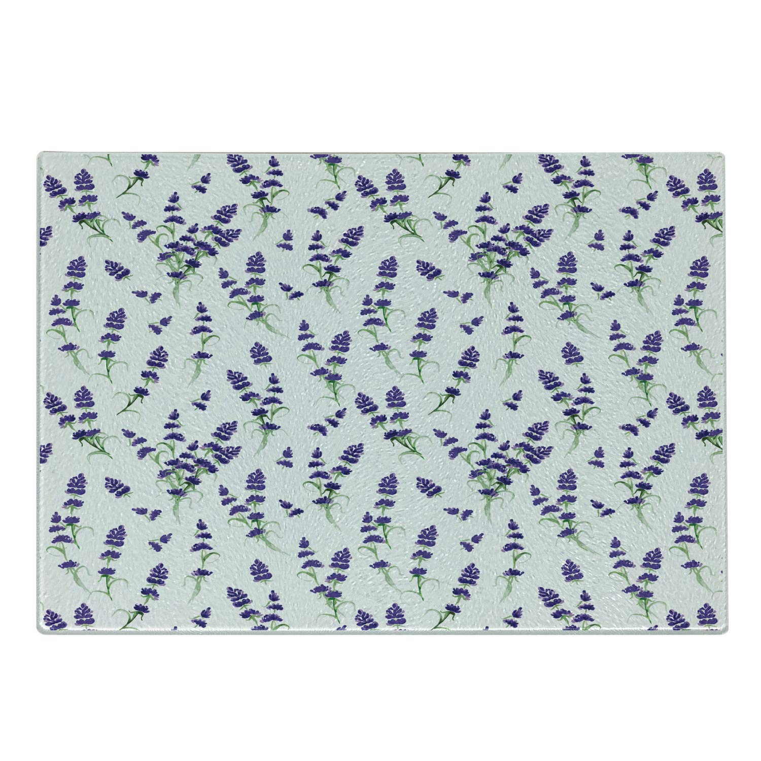 Ambesonne Botanical Cutting Board - Romantic Watercolor Violet Lavender Bouquet on Plain Backdrop - Tempered Glass Serving & Charcuterie Board - Small Size in Indigo, Olive Green & White - Perfect for Cheese Platters, Appetizer Displays & Kitchen Decor