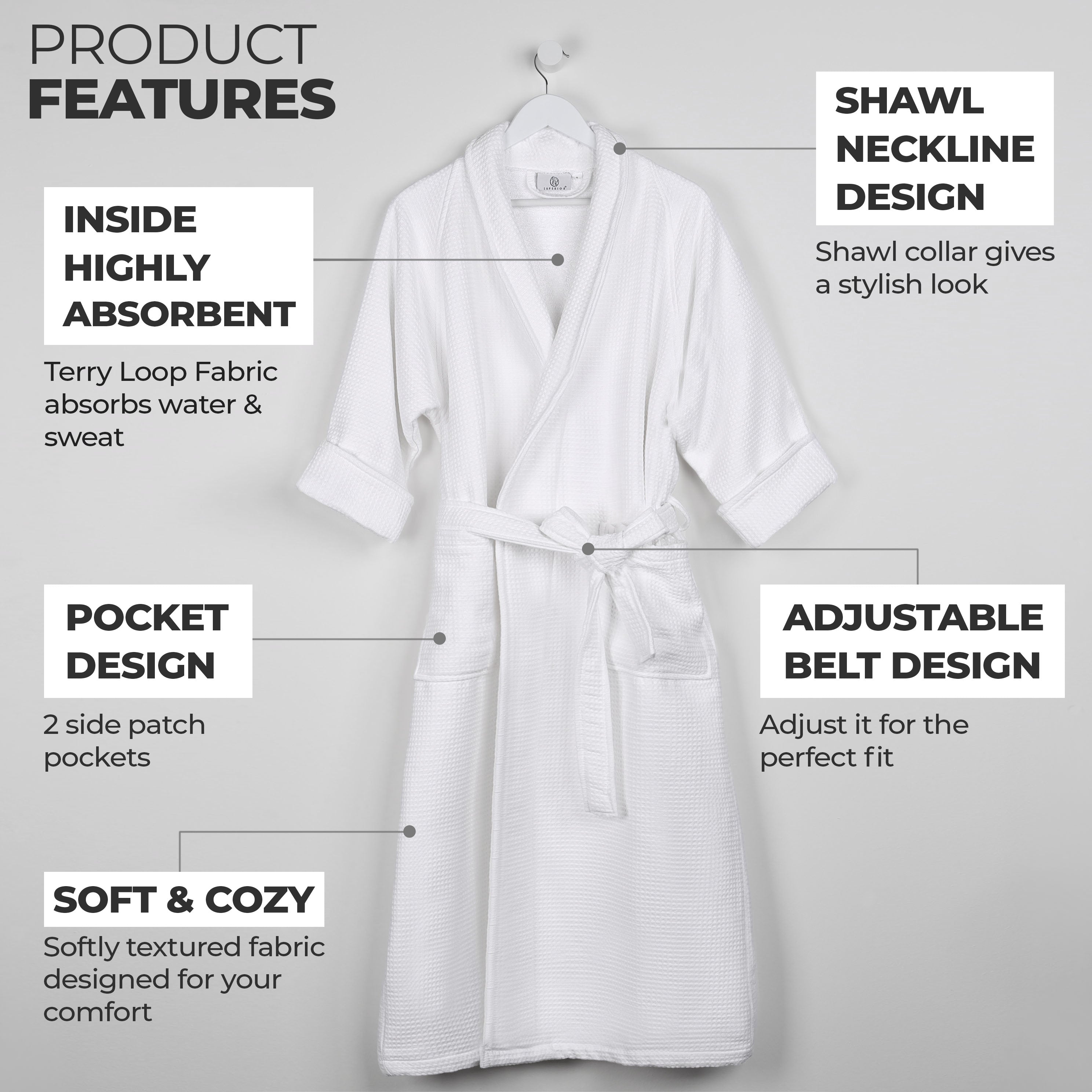 Premium Waffle Weave Cotton Bathrobe - Ultra Soft, Lightweight & Oversized Unisex Robe for Men & Women | Perfect for Spa, Lounge & Post-Shower Comfort