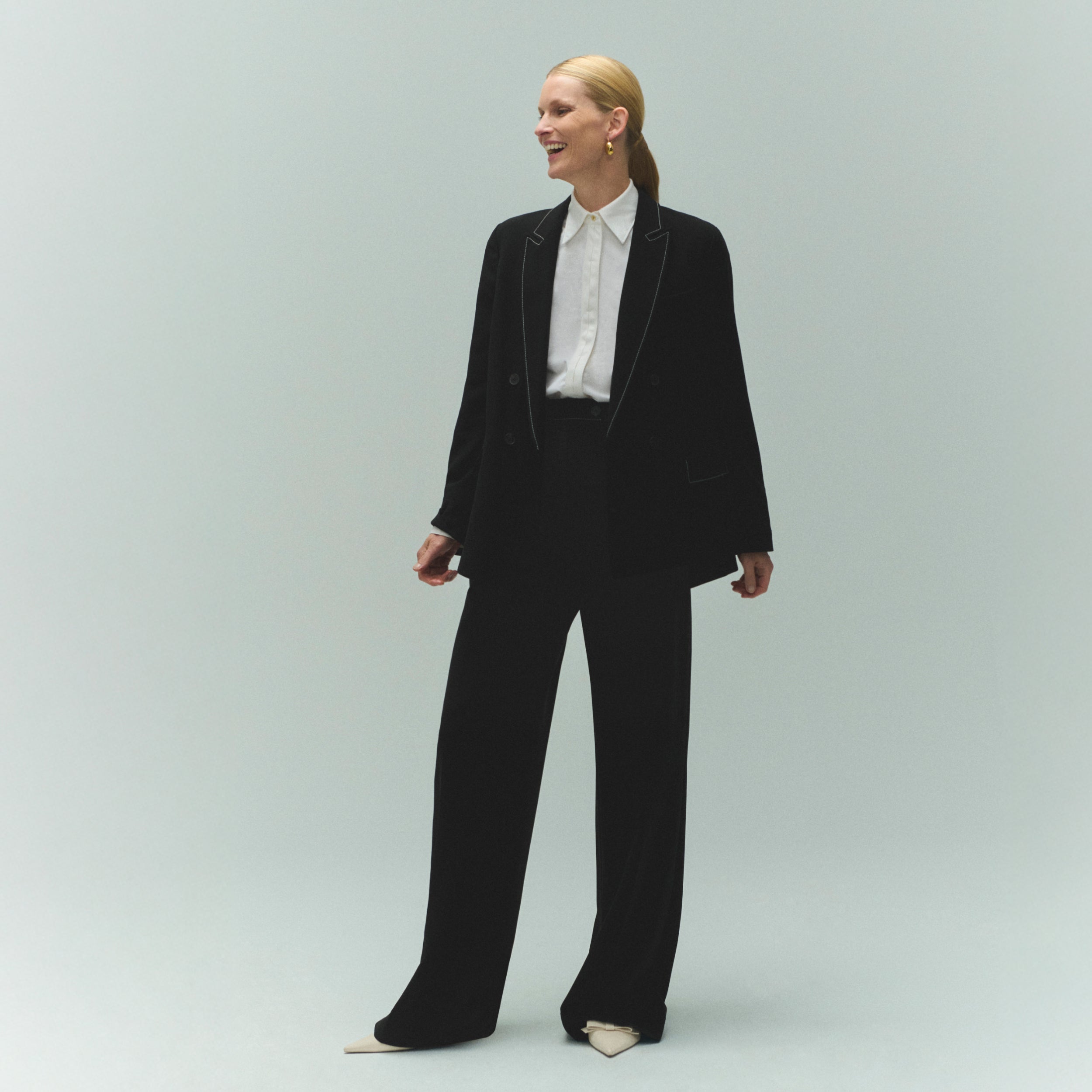 Bia Pleated Trousers for Women - High Waist Everyday Crepe Pants with Topstitch Detail - Comfortable Office Work Pants - Black - Perfect for Business Casual & Professional Wear
