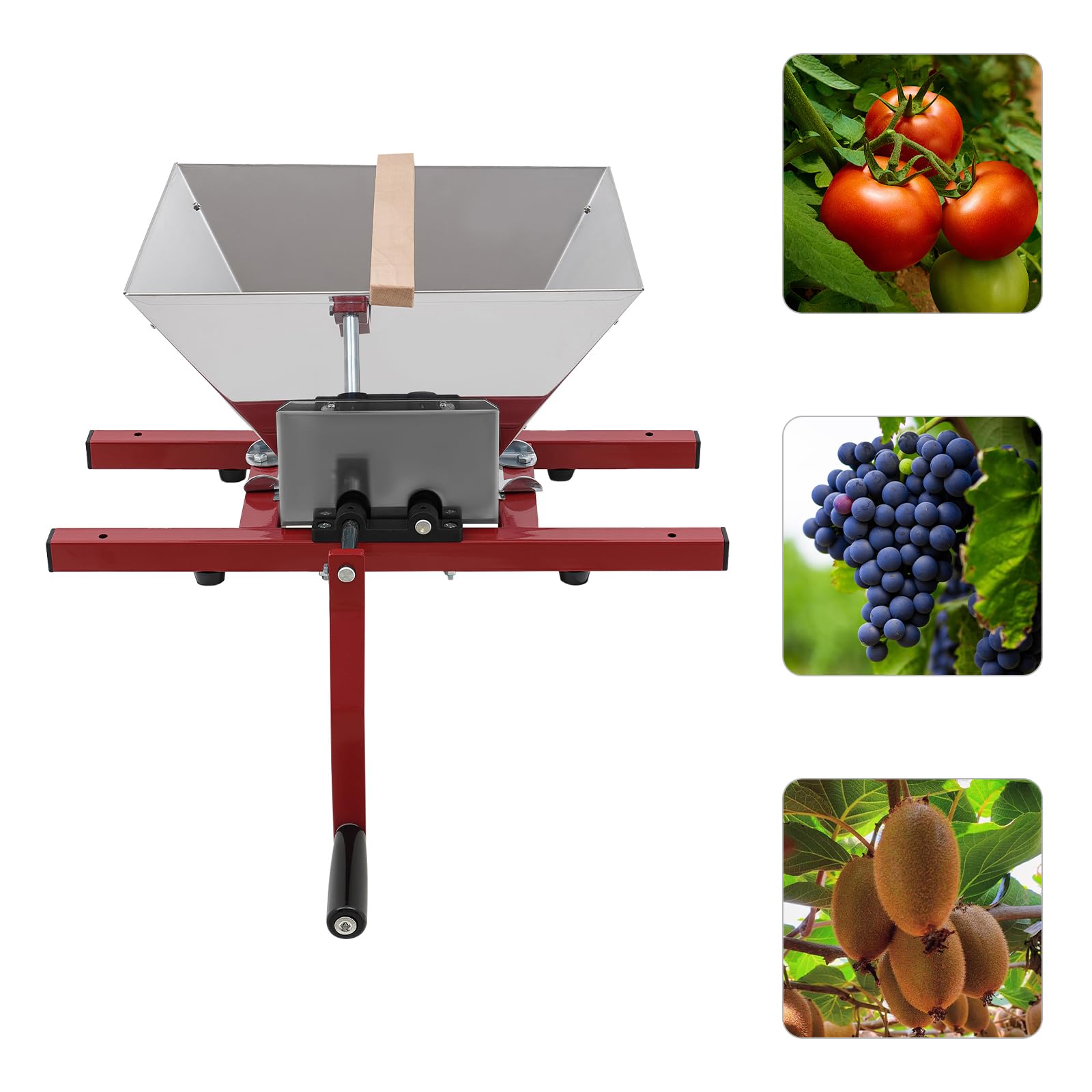 Stainless Steel Manual Fruit Crusher - 7L/1.85Gal Portable Grape & Apple Crusher for Cider, Juice, Wine Making - Perfect for Home Brewing, Berry Crushing, and Fruit Sauce Preparation