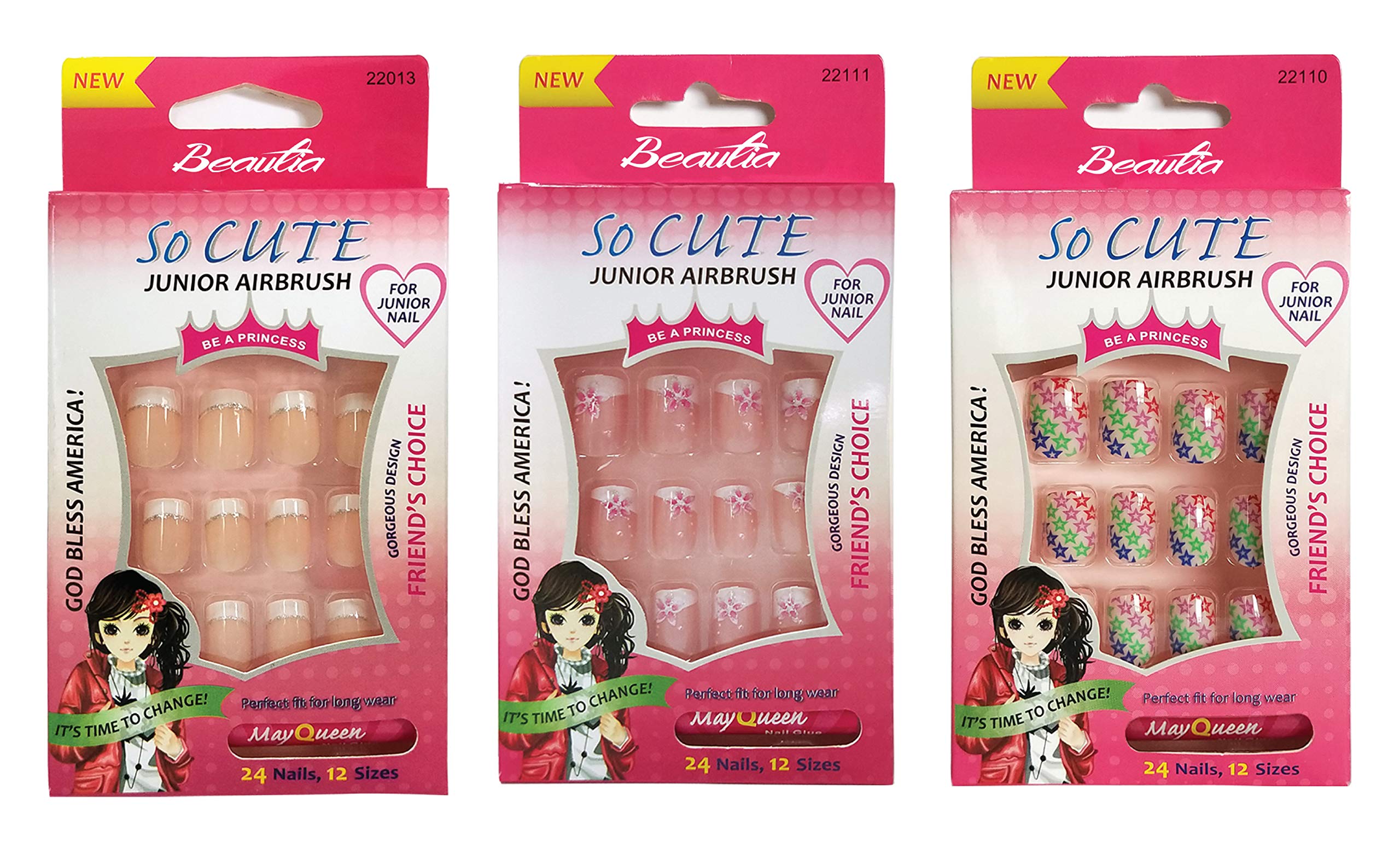 VIVACE Kids False Nail Tips - Safe Artificial Nails for Children (22013/22111/22110) | Perfect for Birthday Parties, Halloween Costumes & Play Dress-Up