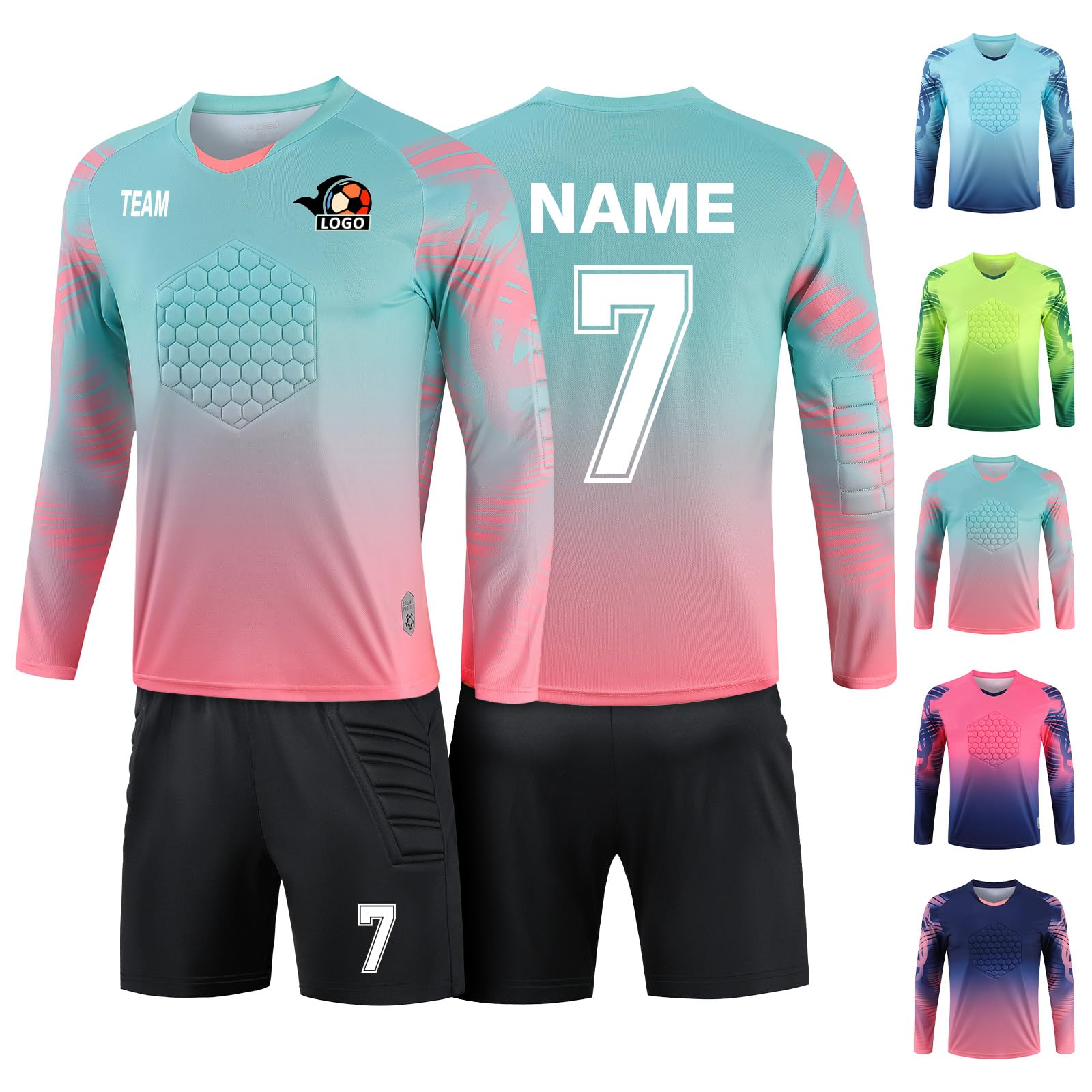 Custom Personalized Goalie Jersey Soccer Uniform for Adults & Kids - Long Sleeve Shirt & Pants with Name & Team Logo - Perfect for Goalkeepers, Team Sports, and Soccer Training