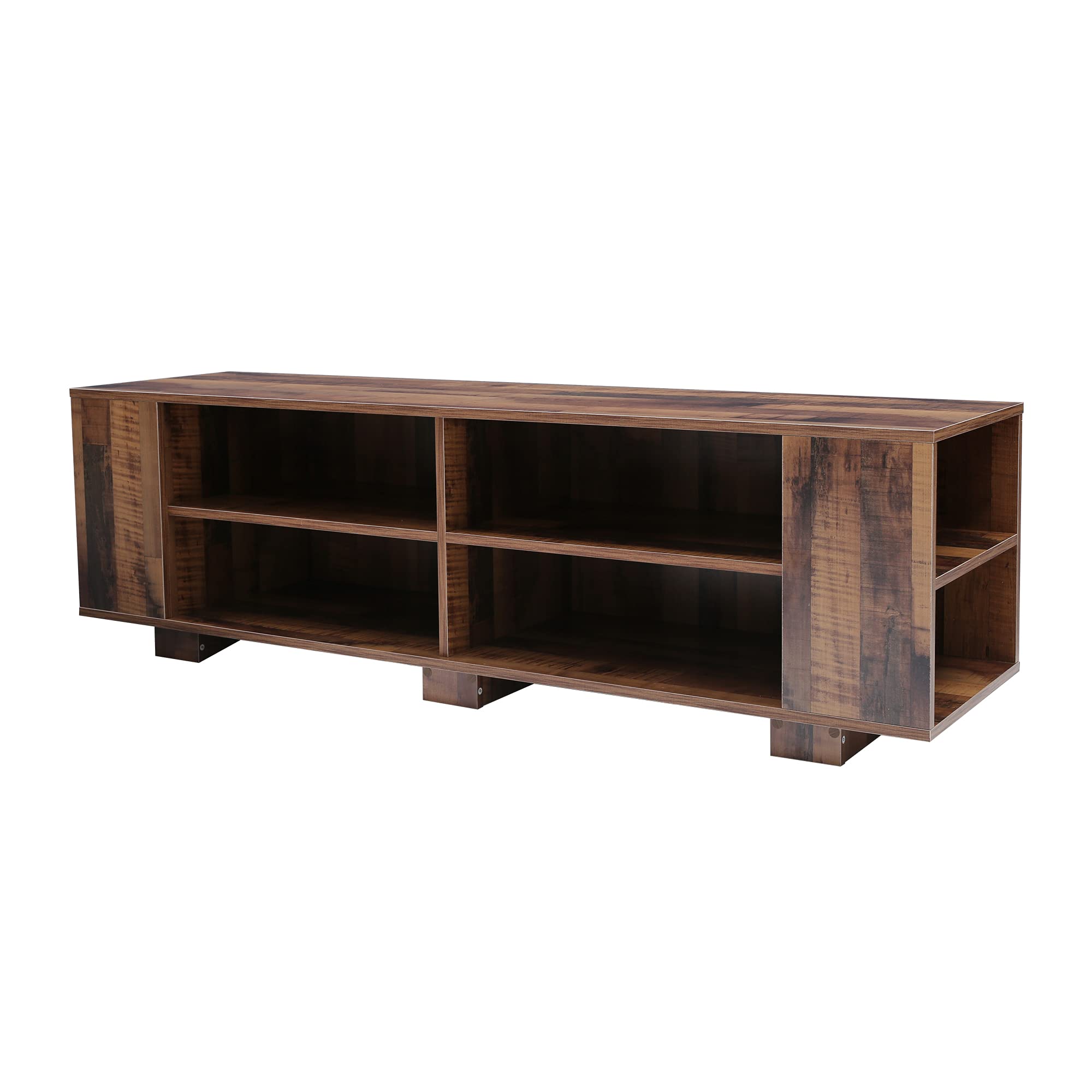 65-Inch TV Stand with 8 Open Shelves, Mid-Century Modern Entertainment Center - Universal TV Storage Cabinet for Living Room & Bedroom, Brown | Perfect for Home Theater Setup & Living Room Organization