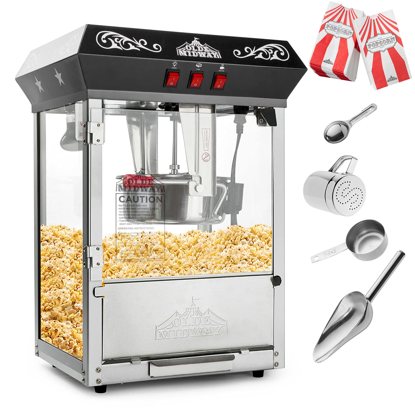 Olde Midway Commercial Popcorn Machine - 10-Ounce Kettle Popper for Movie Theater Style Popcorn at Home (Black) - Perfect for Parties, Carnivals & Home Theater Nights