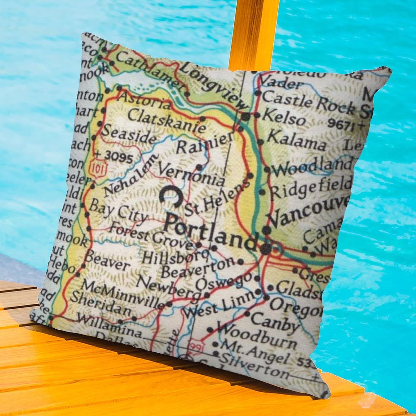**Portland Oregon Map Outdoor Pillow Cover - Waterproof Farmhouse Decorative Throw Pillow Case 16x16 Inch for Patio, Couch, Sofa & Office - Perfect for Home, Travel & Camping Decor**