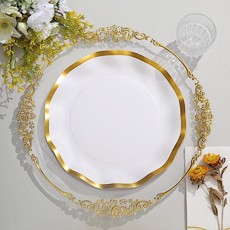 25-Pack Gold Wavy Rim Disposable Paper Salad Plates - Elegant Dinner Party Tableware for Weddings, BBQs & Picnics