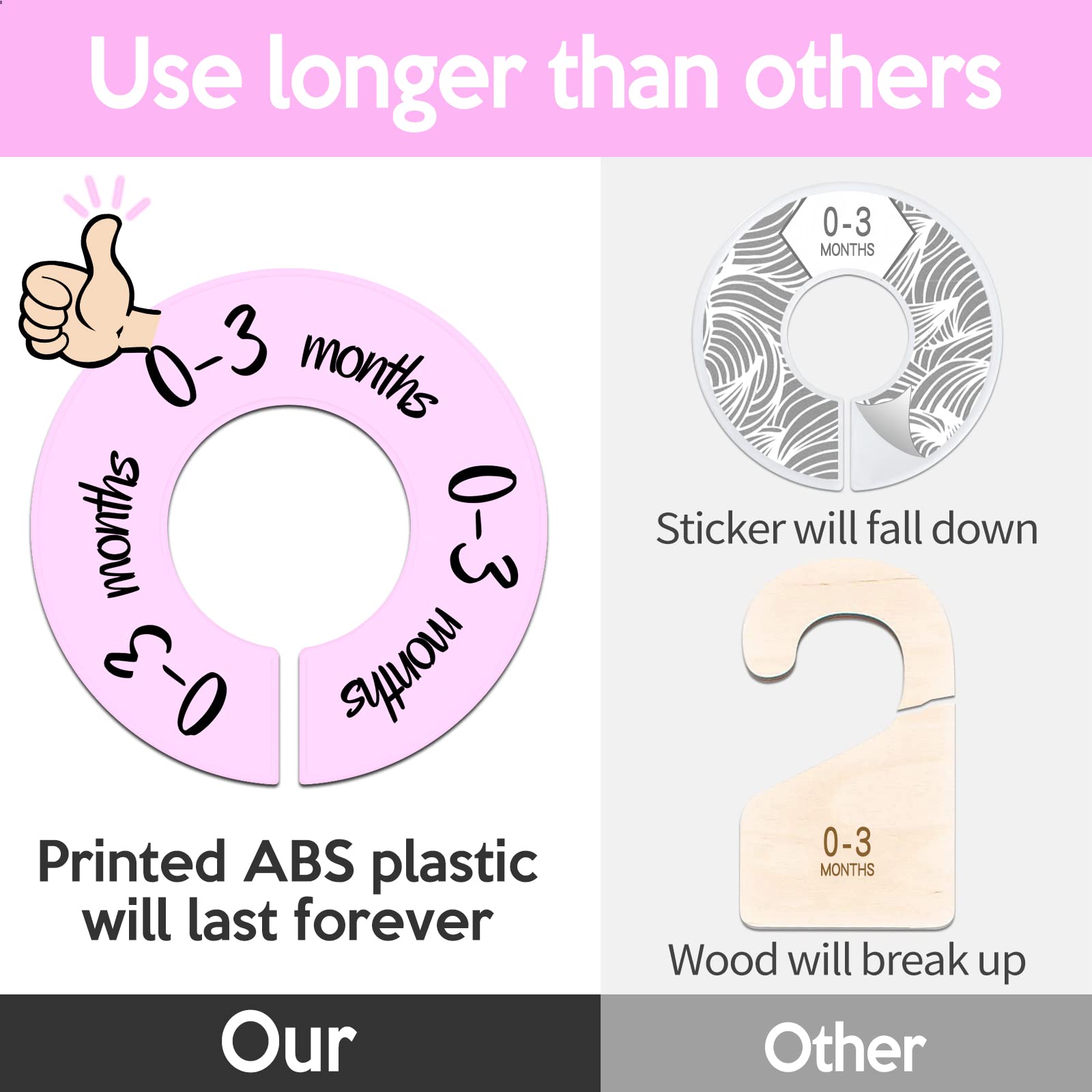 Pro Goleem Baby Closet Dividers - 6-Piece Pink Nursery Organizer for Baby Clothes (Fits 1.5