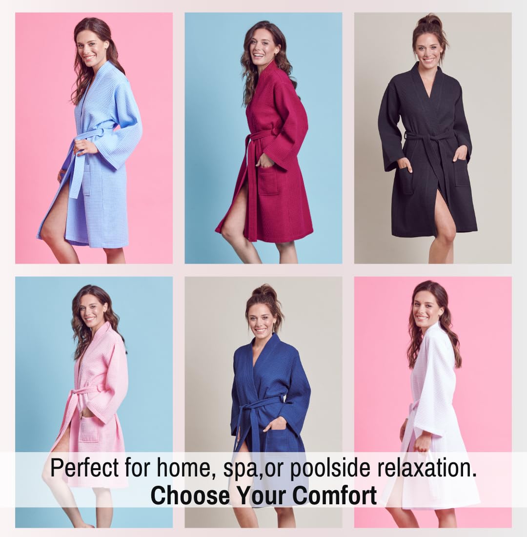 Soft Touch Linen Kimono Waffle Robe for Women - Lightweight Cotton Polyester Blend Bathrobe - Perfect for SPA, Lounge & Home Relaxation