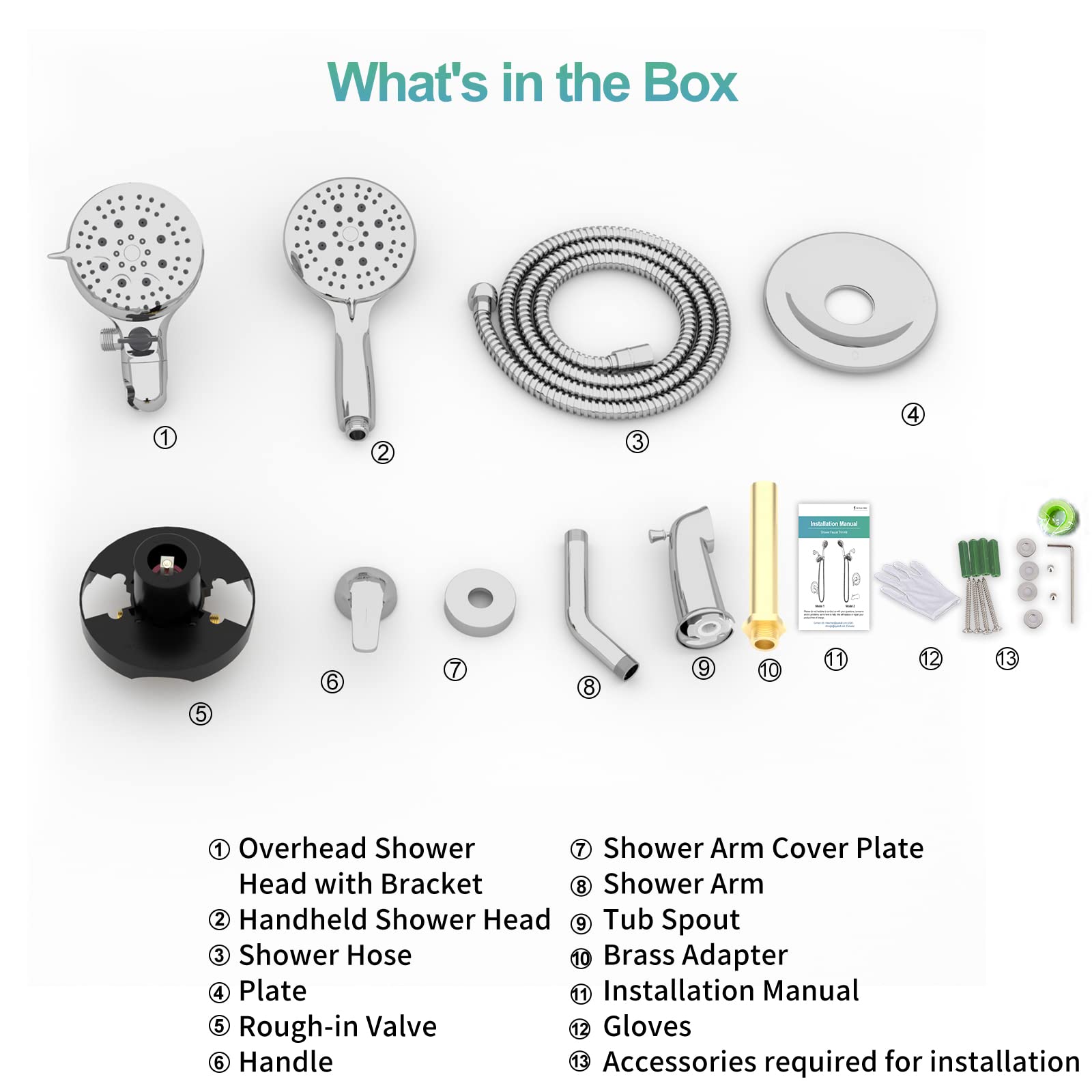 SR SUN RISE 35-Function High Pressure Shower System with Rain Shower Head & Tub Spout - 2-in-1 Dual Shower Combo Faucet Set with 3-Way Diverter Valve - Polished Chrome Finish for Bathroom & Spa Relaxation