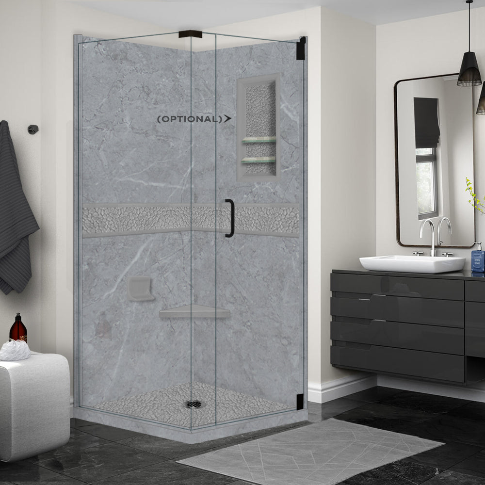 Grio Marble Pebble Corner Shower Enclosure Kit - Waterproof Bathroom Upgrade for Modern Homes, Spa-Like Shower Experience