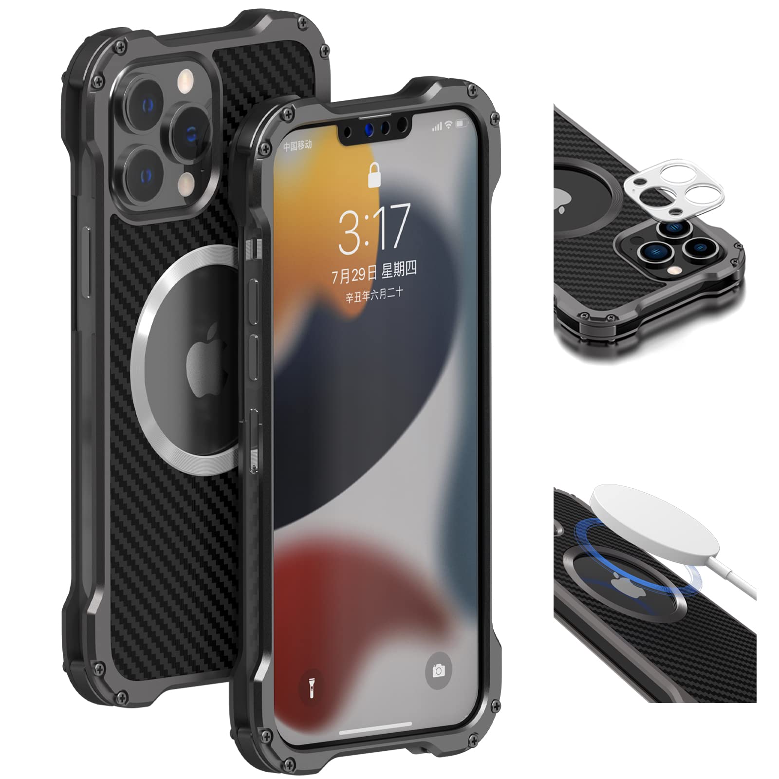 Premium Shockproof iPhone 13 Pro Case with Heat Dissipation - Aluminum Alloy & Carbon Fiber Bumper Armor, Magsafe Compatible & Lens Protection - Perfect for Outdoor Adventures, Work & Daily Use