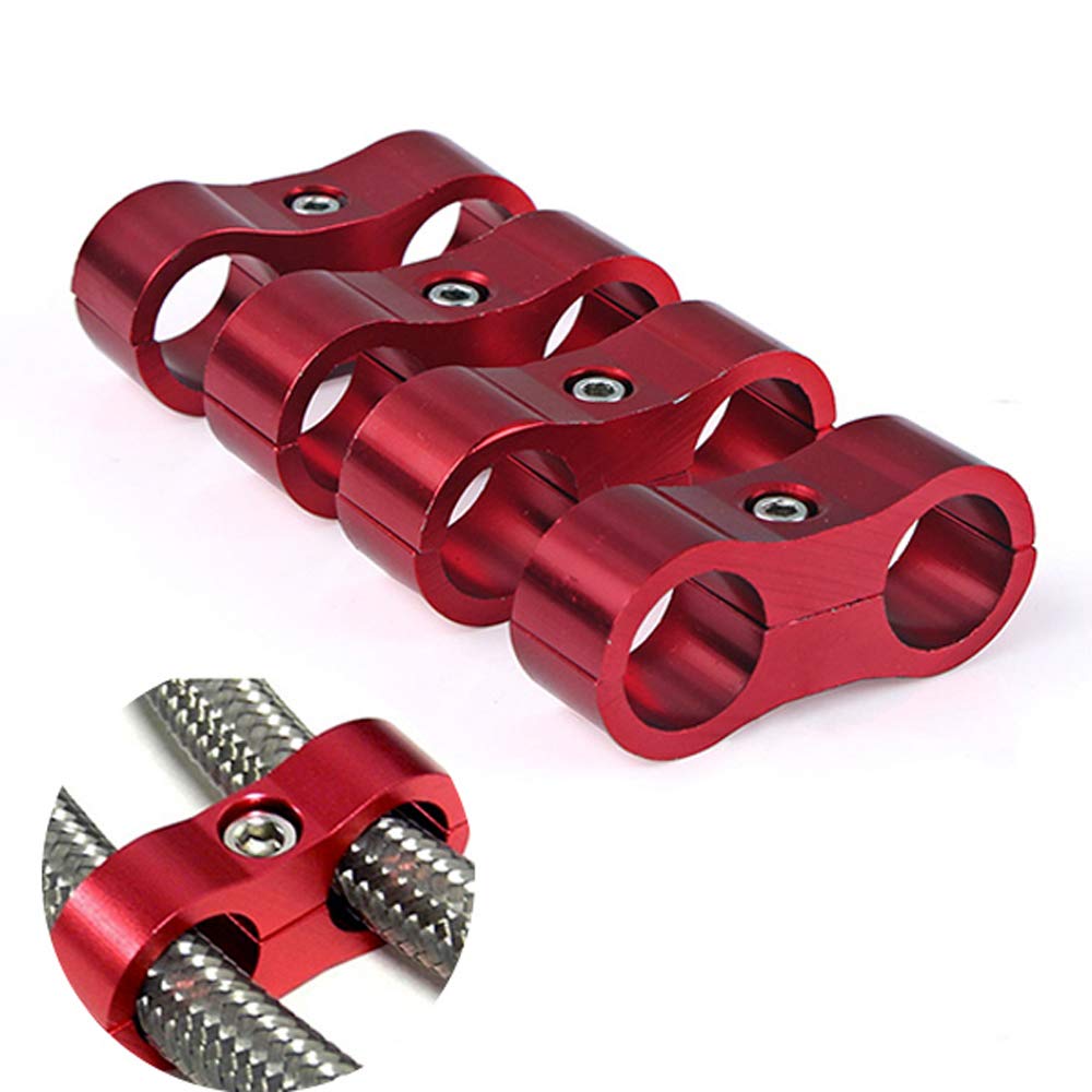 10AN Aluminum Hose Separator Clamp - Fuel, Oil, Brake, Water & Gas Line Adapter (Red, 4-Pack) - Perfect for Automotive, Marine & Industrial Fluid Transfer Systems