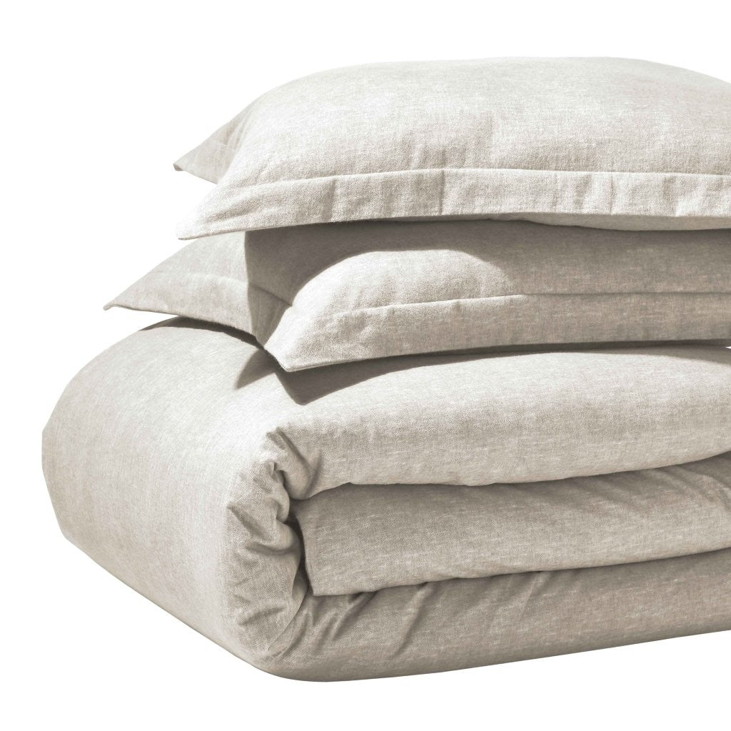 Soft & Cozy Melange Flannel Cotton Two-Tone Brushed Duvet Cover Set - King Size Bedding for Winter Warmth & Comfort