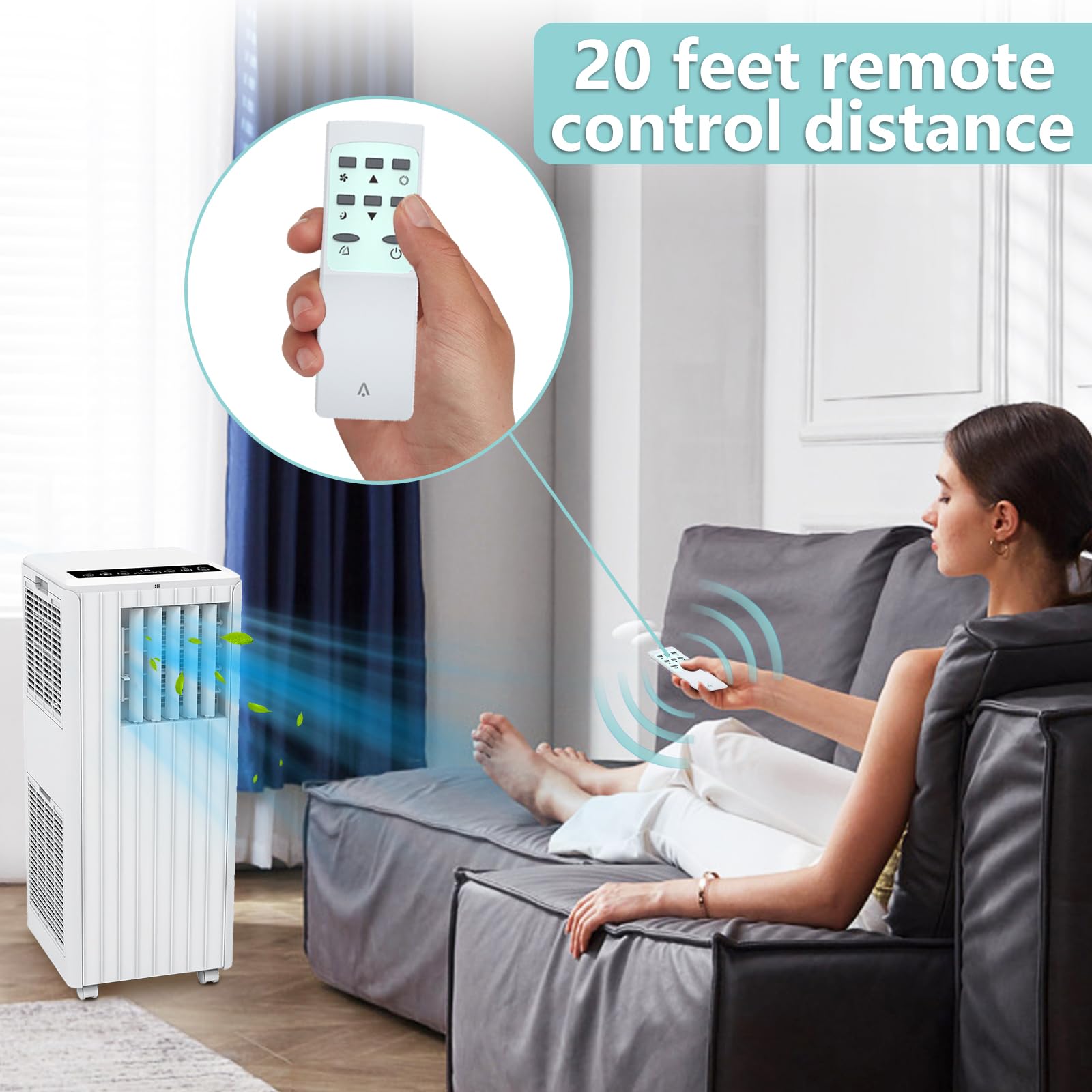 8,000 BTU Portable Air Conditioner for Rooms Up to 350 Sq.Ft - 4-in-1 Cooling Unit with Fan, Dehumidifier & Sleep Mode - Includes Remote Control, 24H Timer & Window Kit - Perfect for Bedrooms, Offices & Small Apartments (White)