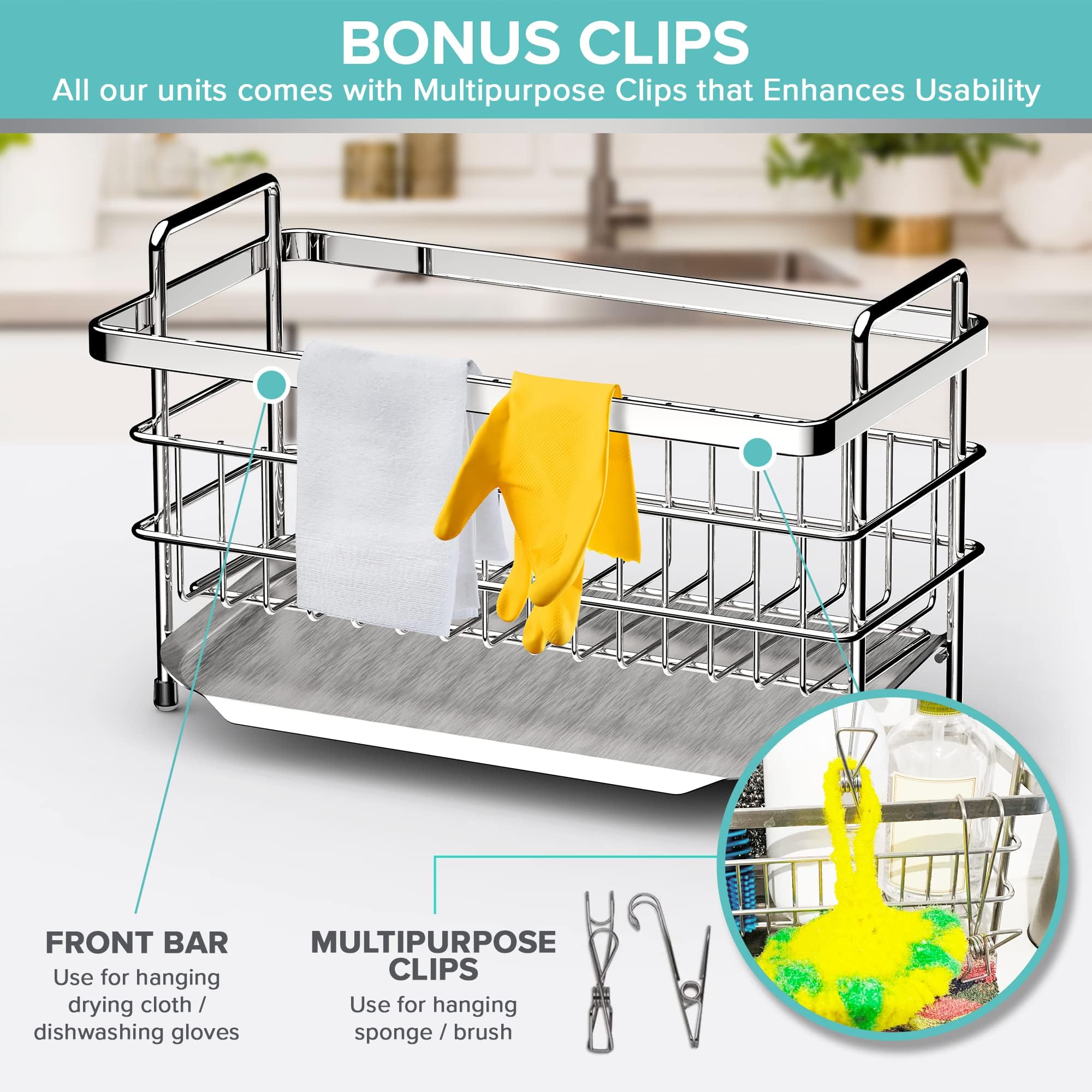 Stainless Steel Kitchen Sink Organizer - Quick Draining Tray for Neat Kitchen