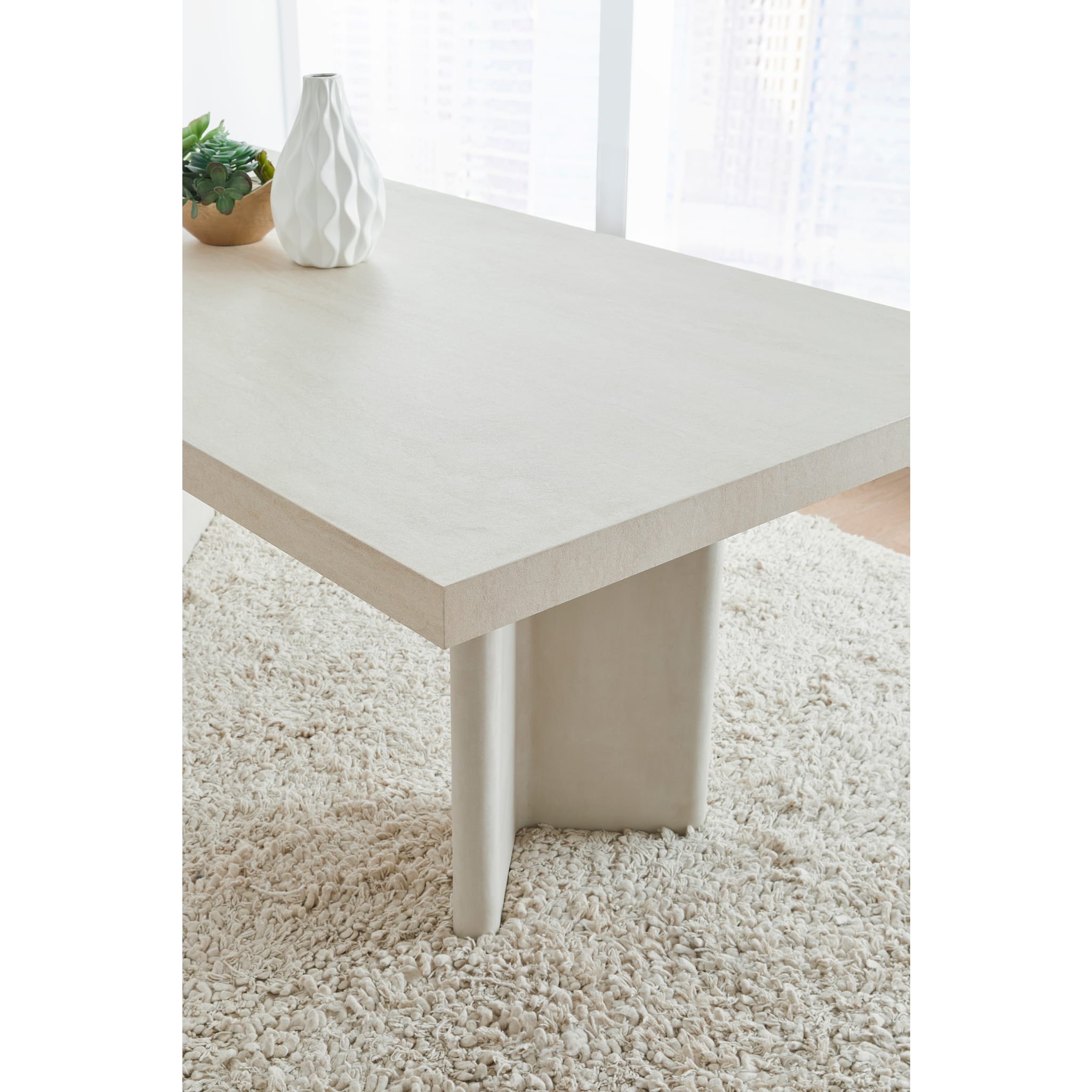 Caye Stone Top Double Pedestal Dining Table with Ivory Cement Base - Elegant Modern Dining Room Furniture for Home & Restaurant Use