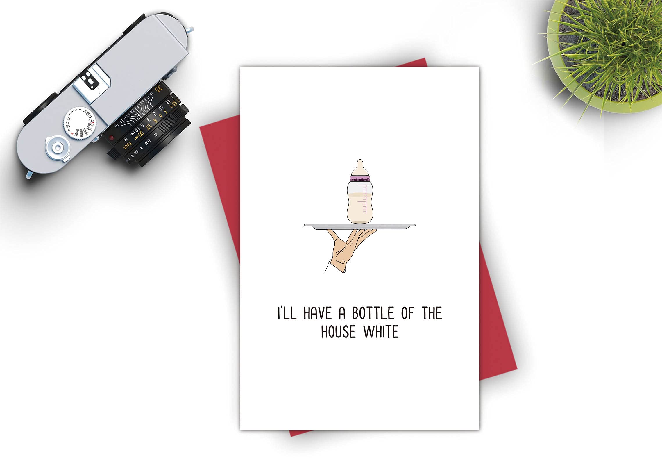 Funny New Baby Card - Cute Baby Shower Card & Hilarious Newborn Greeting Card - 'I Have a Bottle of the House White' - Perfect for Baby Showers, New Parent Gifts & Welcoming Newborns
