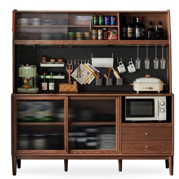 Solid Oak Wood Sideboard Buffet Cabinet - Multi-Functional Storage for Dining Room, Living Room & Entryway - Rustic Farmhouse Style Furniture for Home Decor
