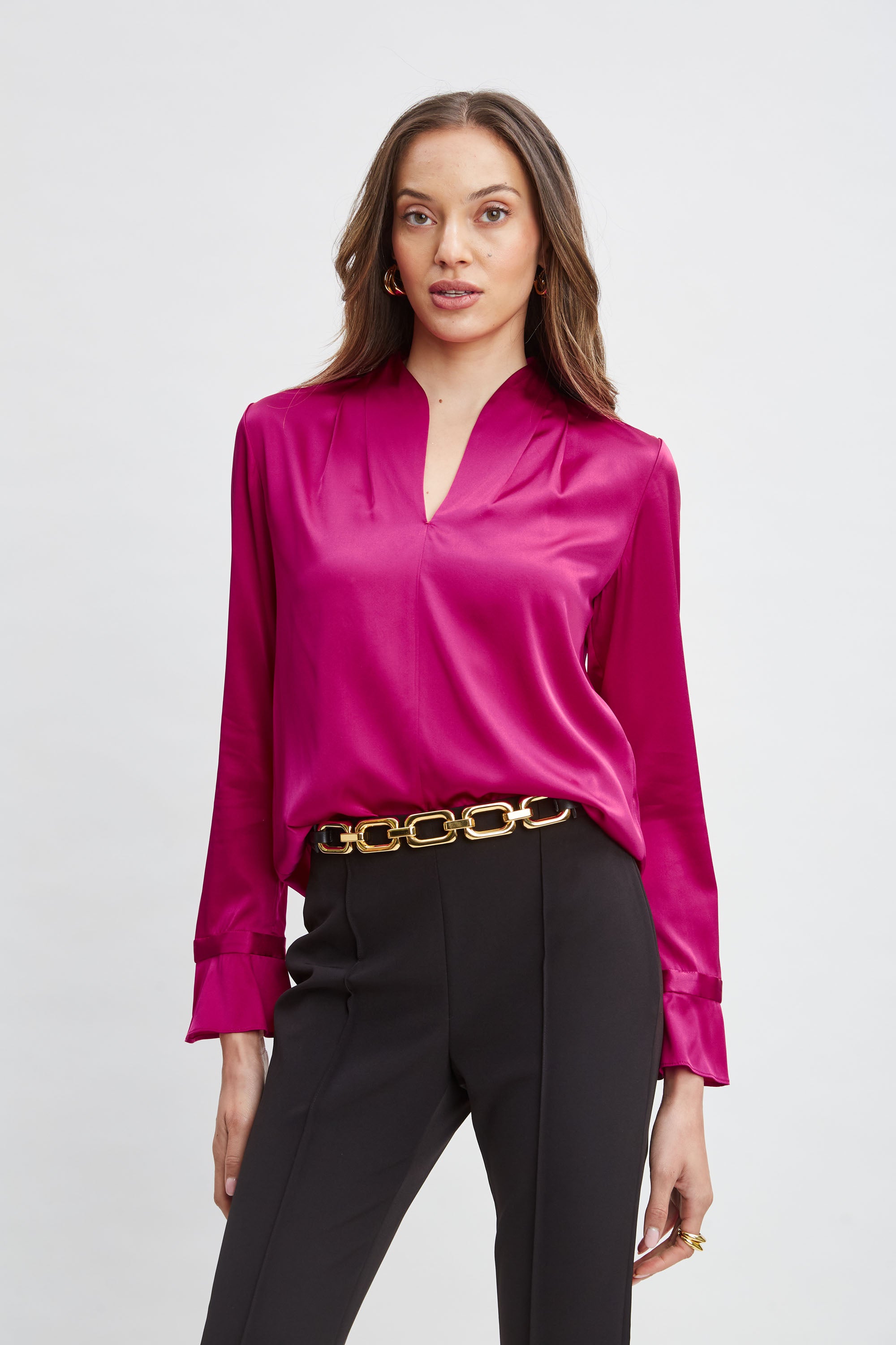 Silk Satin Contour Neck Shirt for Women - Elegant Blouse with V-Neck Design - Perfect for Office, Party & Special Occasions