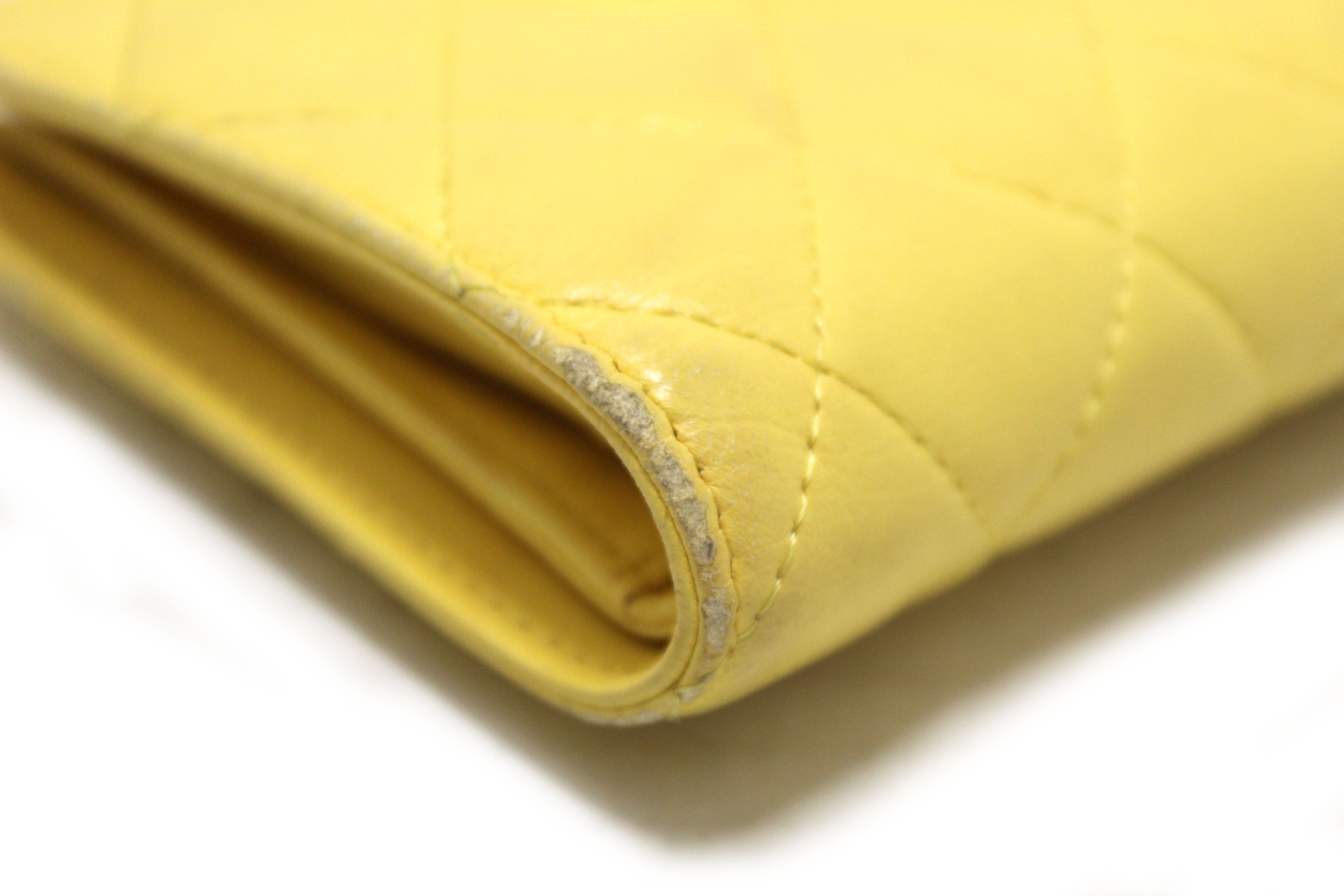 Authentic Chanel Yellow Quilted Lambskin Leather Wallet for Women - Luxury Designer Handbag Accessory | Perfect for Everyday Use, Gifts & Special Occasions